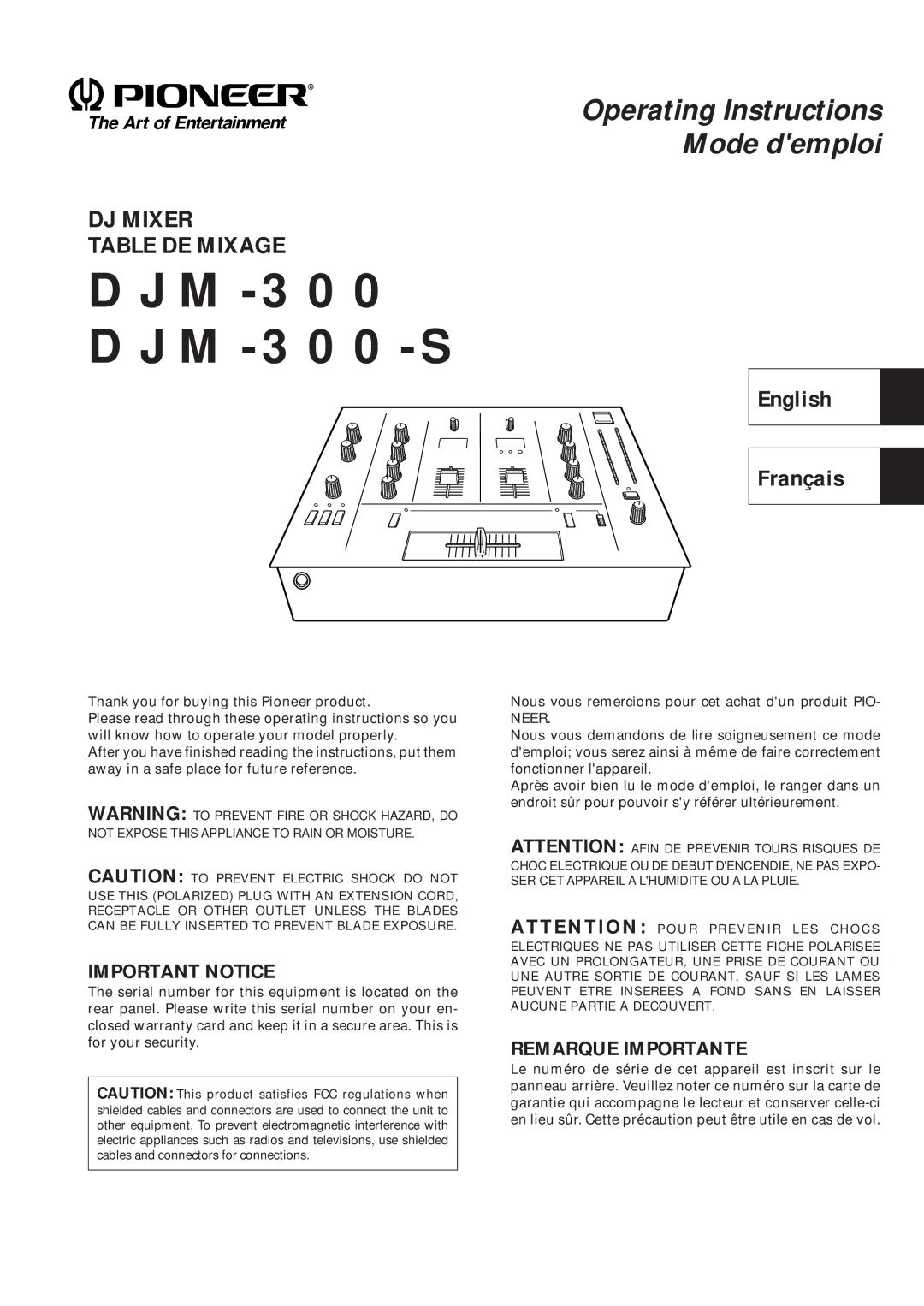 Pioneer DJM-300S operating instructions DJM-300 DJM-300-S 