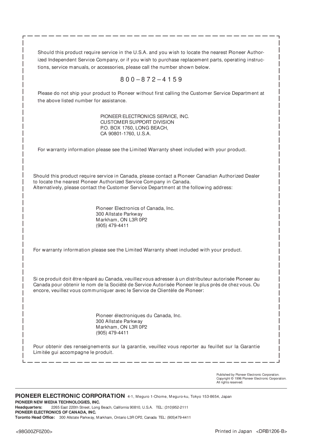 Pioneer DJM-300S operating instructions 0 8 7 2 4 1 5 