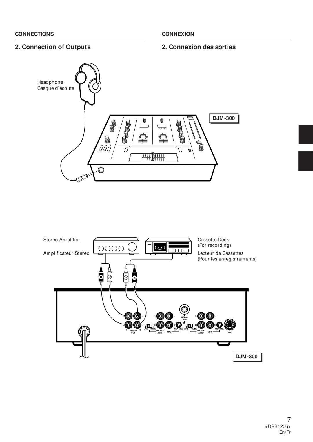 Pioneer DJM-300S operating instructions Connection of Outputs Connexion des sorties 