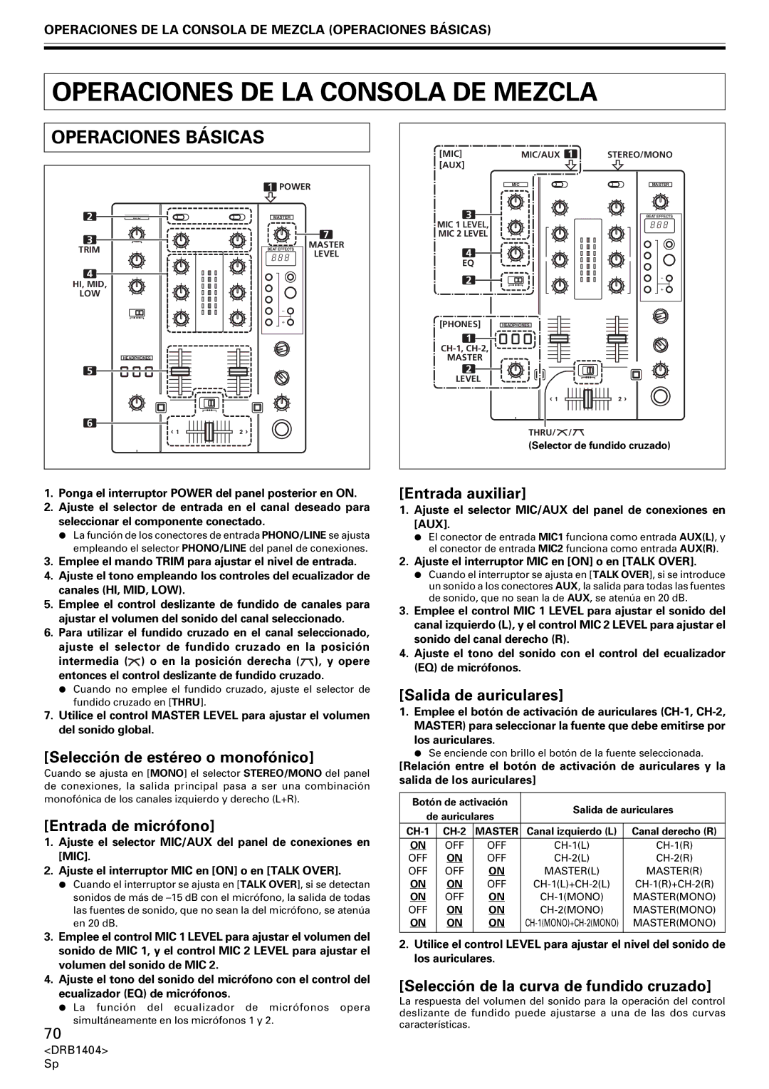 Pioneer DJM-400 operating instructions Operaciones DE LA Consola DE Mezcla, Operaciones Básicas 