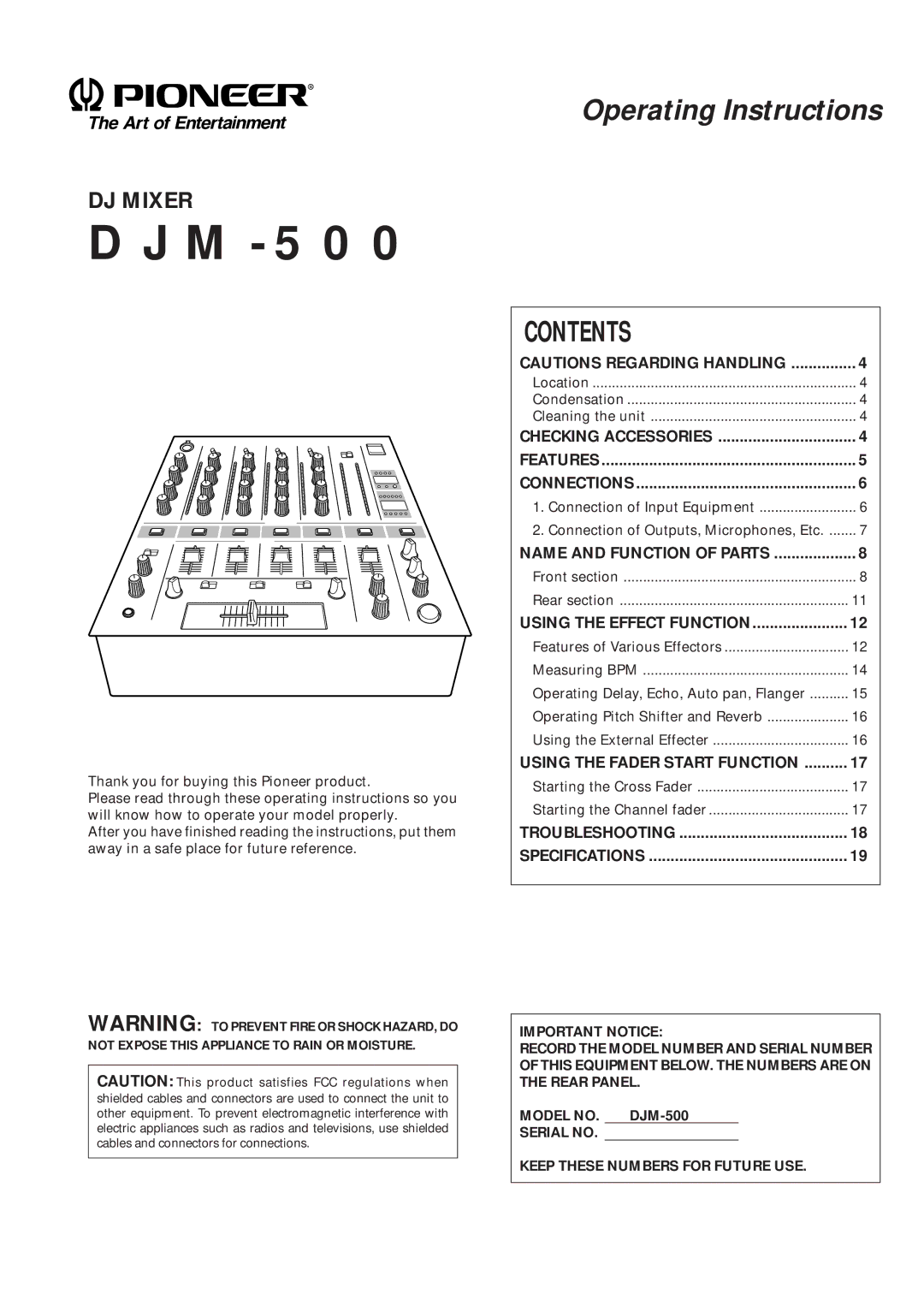 Pioneer DJM-500 operating instructions 