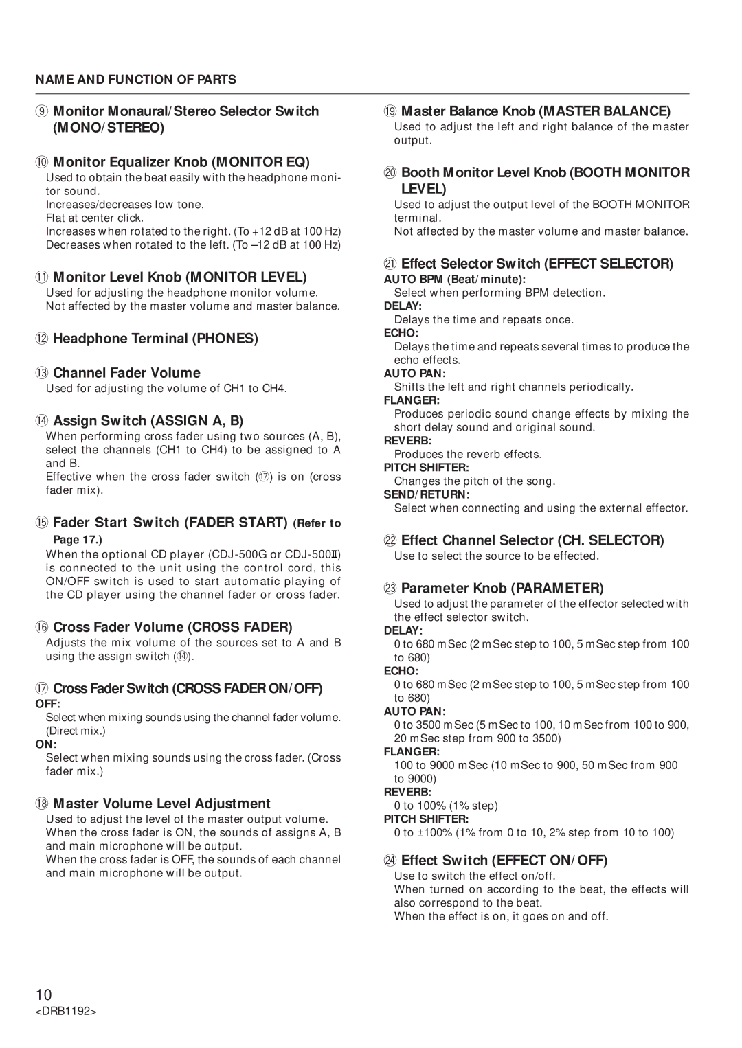 Pioneer DJM-500 operating instructions Monitor Level Knob Monitor Level, = Headphone Terminal Phones ~ Channel Fader Volume 