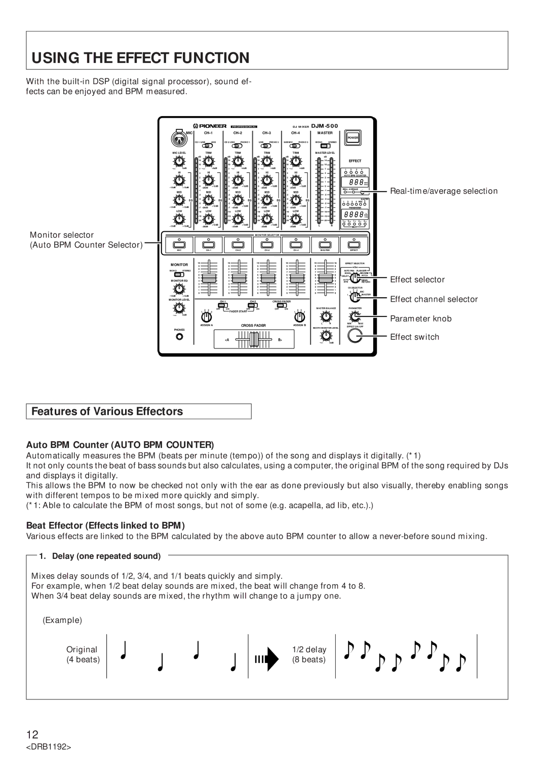 Pioneer DJM-500 Using the Effect Function, Features of Various Effectors, Auto BPM Counter Auto BPM Counter 