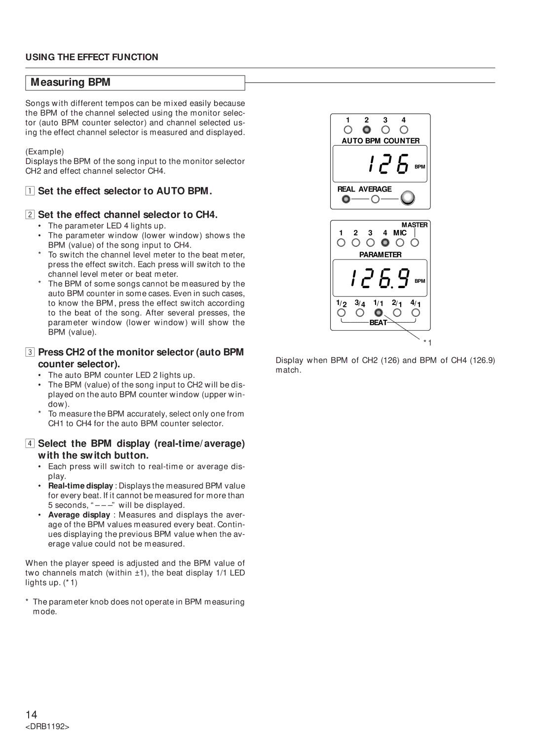 Pioneer DJM-500 operating instructions Measuring BPM, Press CH2 of the monitor selector auto BPM counter selector 