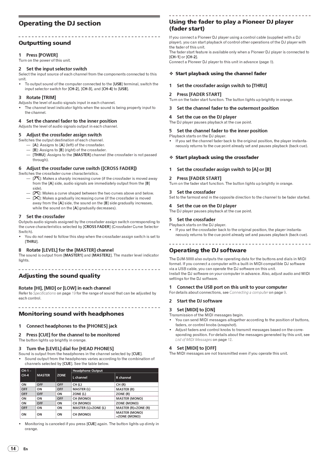 Pioneer DJM-5000 operating instructions Operating the DJ section 