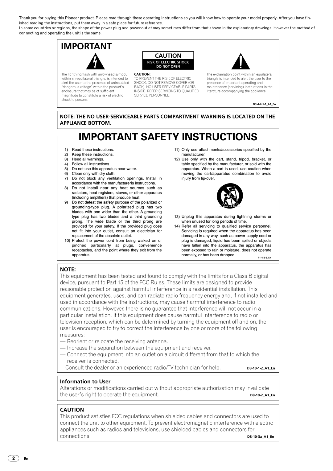 Pioneer DJM-5000 operating instructions Information to User 