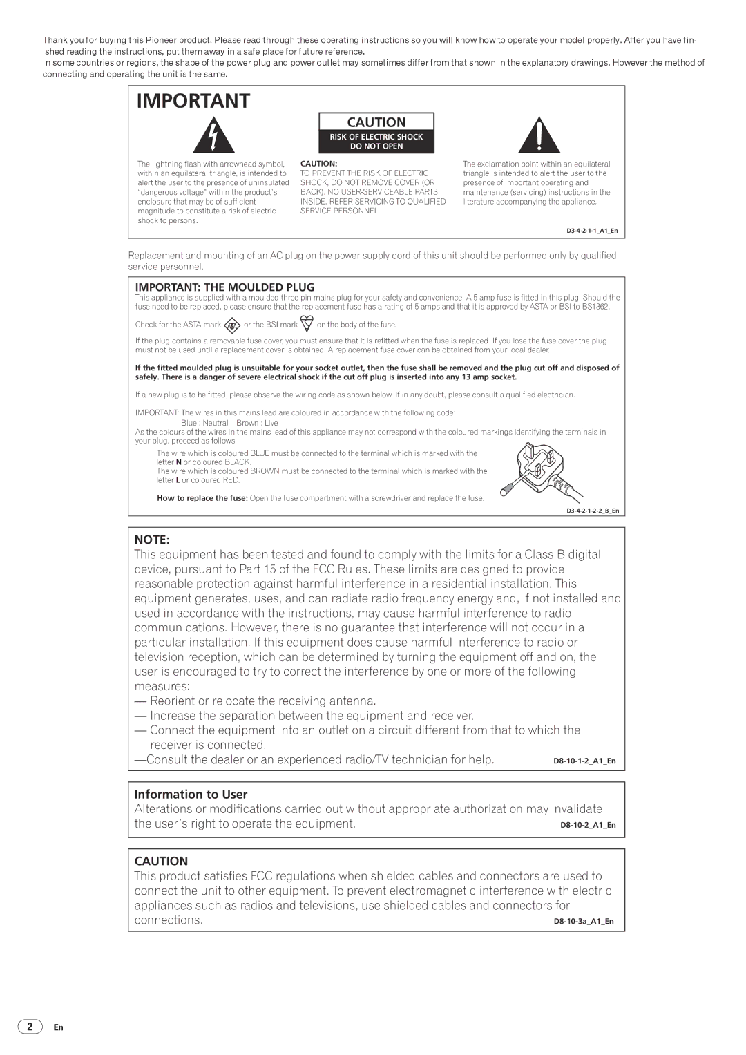 Pioneer DJM-5000 operating instructions Information to User 