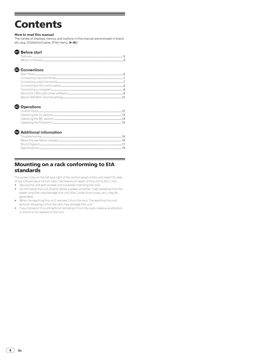 Pioneer DJM-5000 operating instructions Contents 