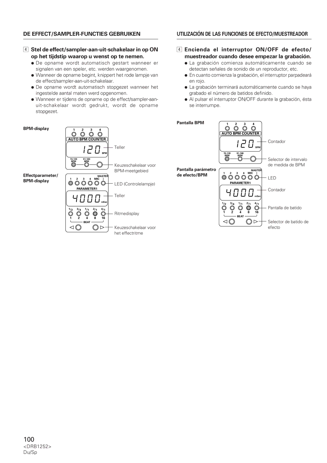 Pioneer DJM-600 operating instructions 100, Selector de batido de efecto 