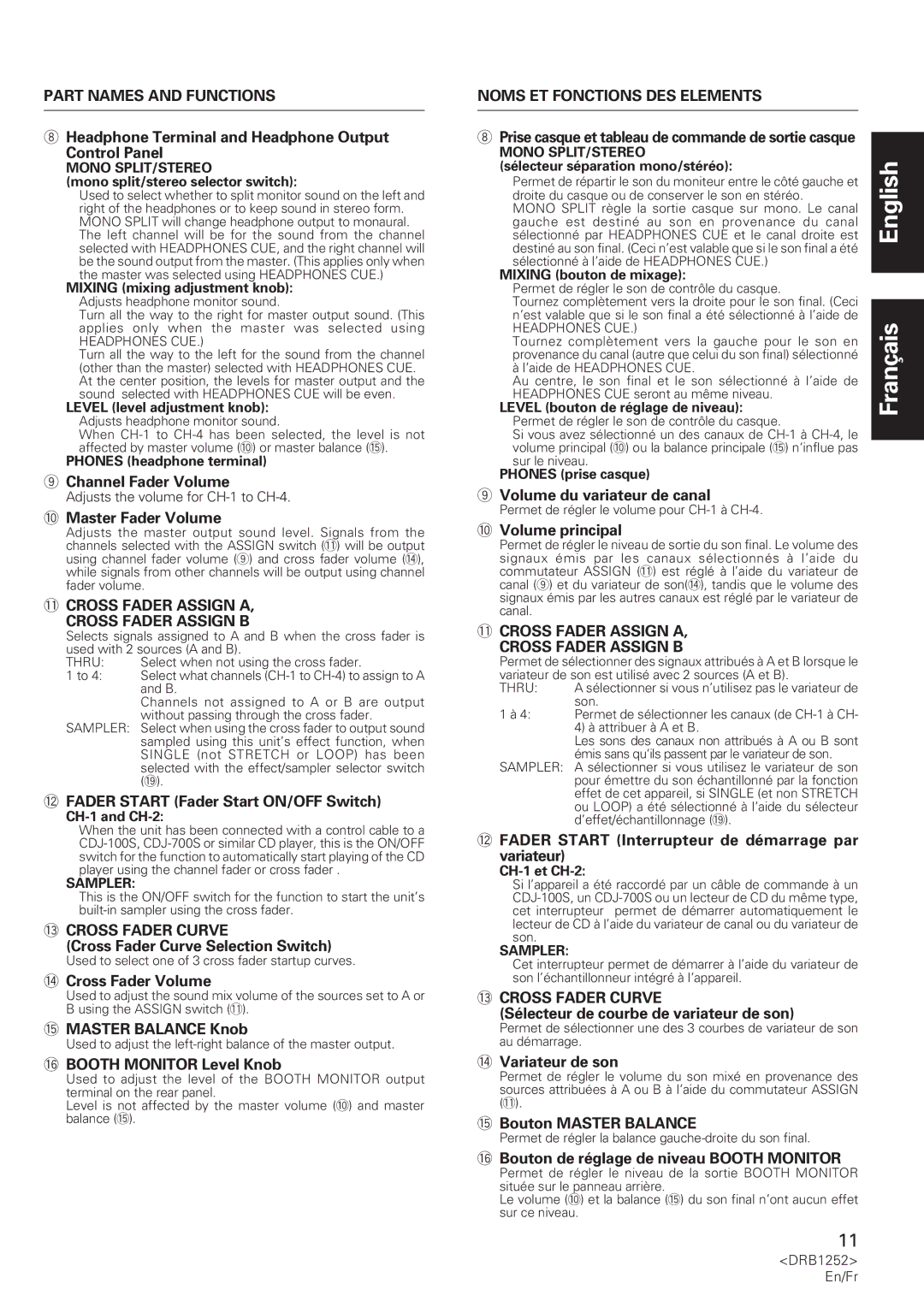 Pioneer DJM-600 operating instructions Cross Fader Assign a Cross Fader Assign B, ~ Cross Fader Curve 