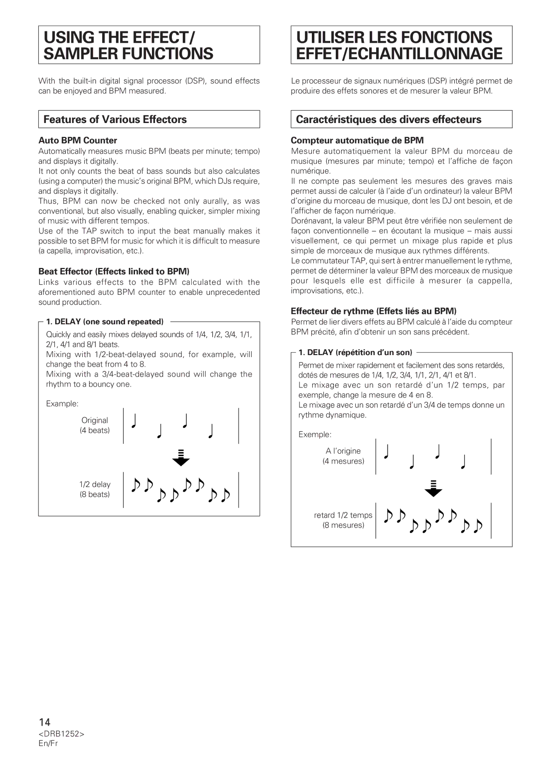 Pioneer DJM-600 operating instructions Features of Various Effectors, Caractéristiques des divers effecteurs 