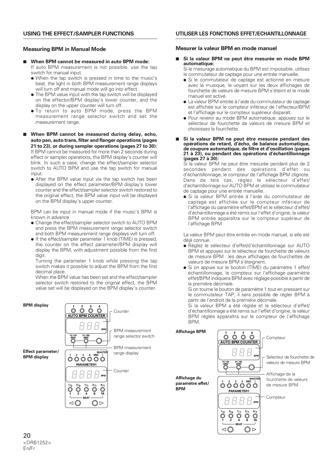 Pioneer DJM-600 operating instructions Measuring BPM in Manual Mode, Mesurer la valeur BPM en mode manuel 