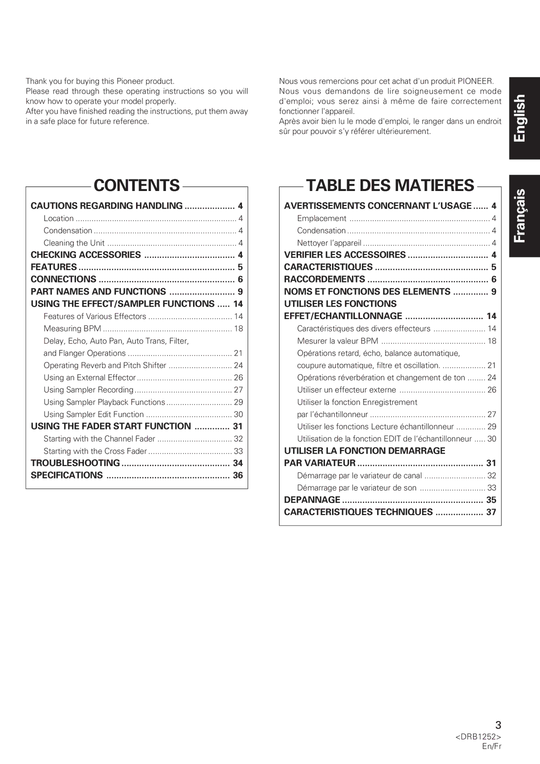 Pioneer DJM-600 operating instructions Contents 