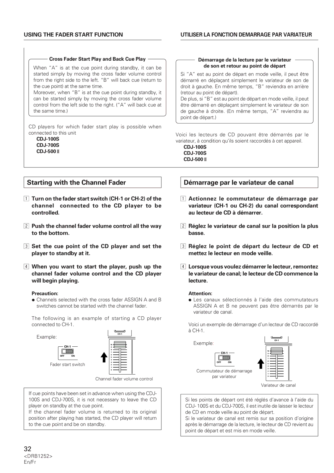 Pioneer DJM-600 operating instructions Starting with the Channel Fader, Démarrage par le variateur de canal 