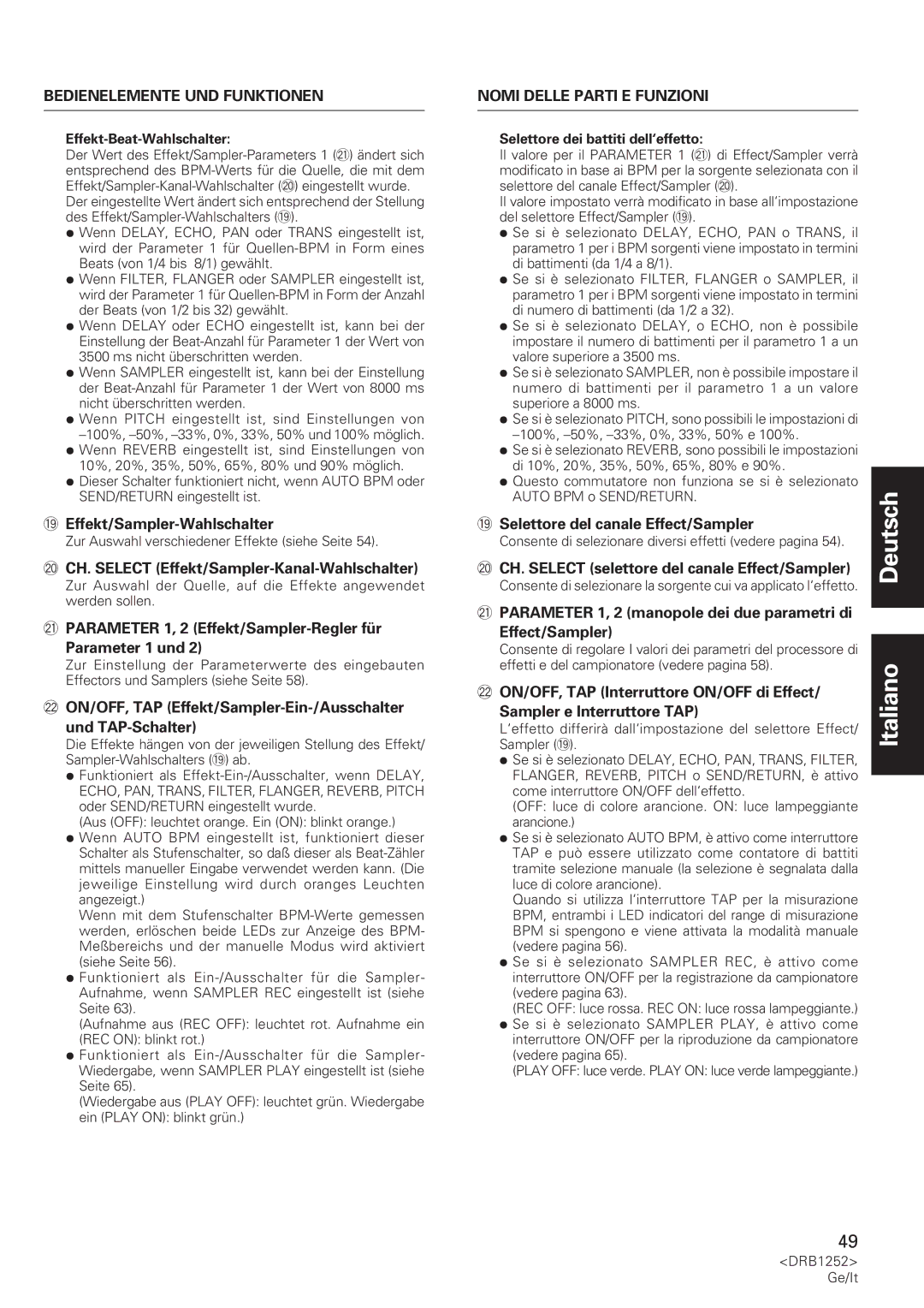 Pioneer DJM-600 operating instructions Effekt/Sampler-Wahlschalter, CH. Select Effekt/Sampler-Kanal-Wahlschalter 