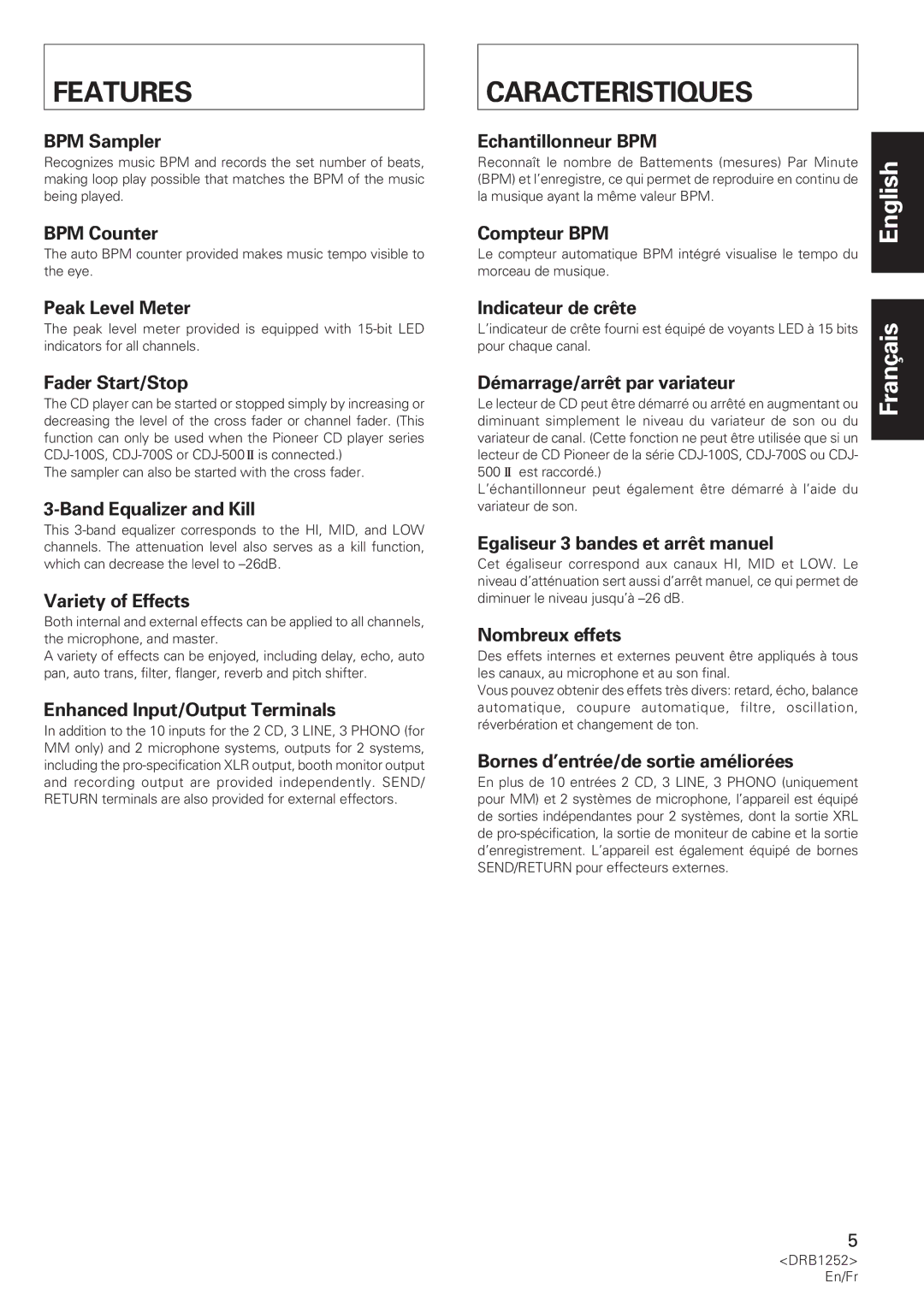 Pioneer DJM-600 operating instructions Features, Caracteristiques 