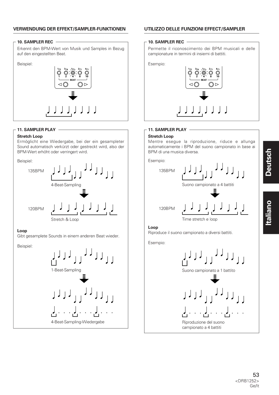 Pioneer DJM-600 operating instructions Sampler REC, Riproduzione del suono campionato a 4 battiti 