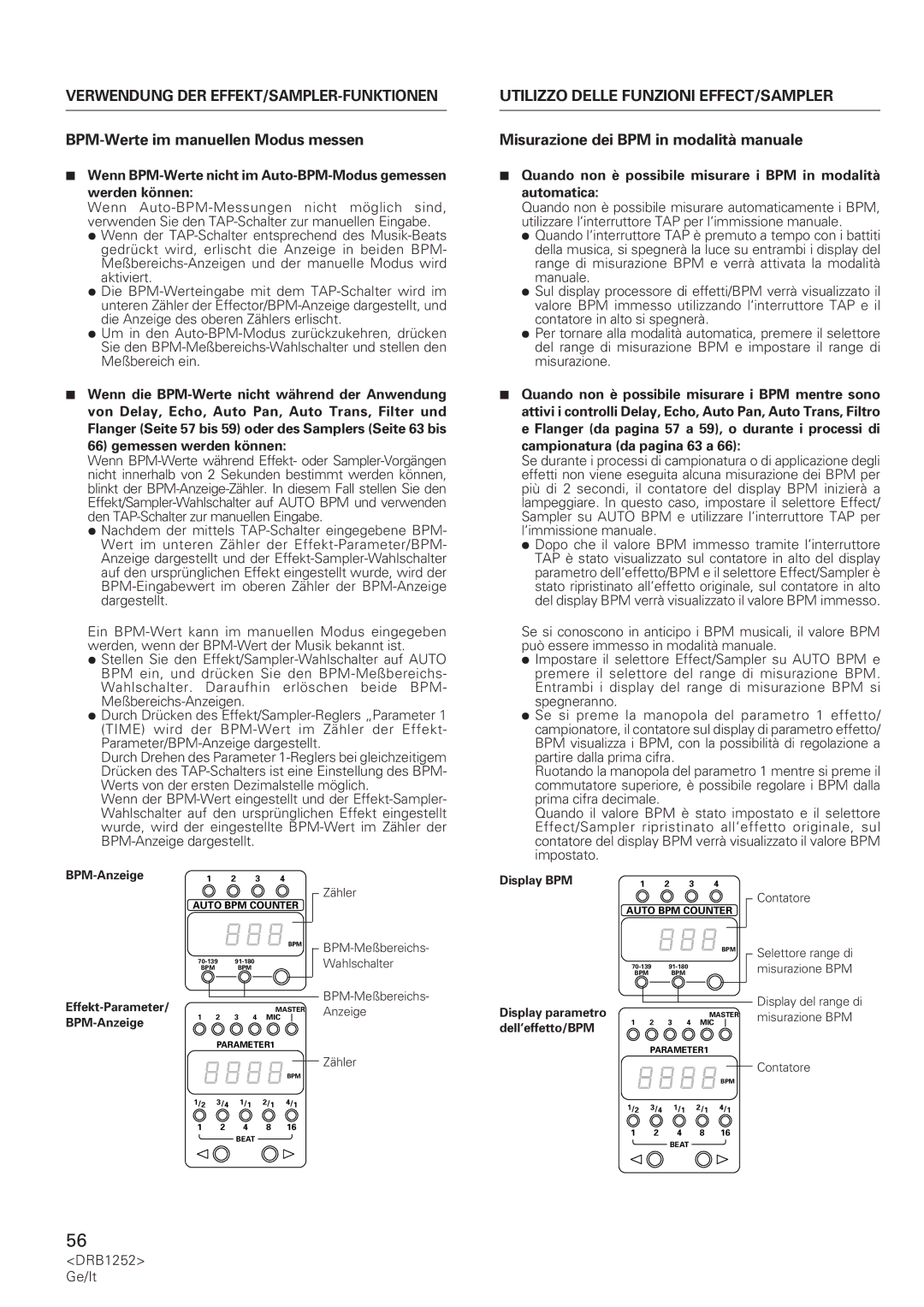 Pioneer DJM-600 BPM-Werte im manuellen Modus messen, Misurazione dei BPM in modalità manuale, Gemessen werden können 