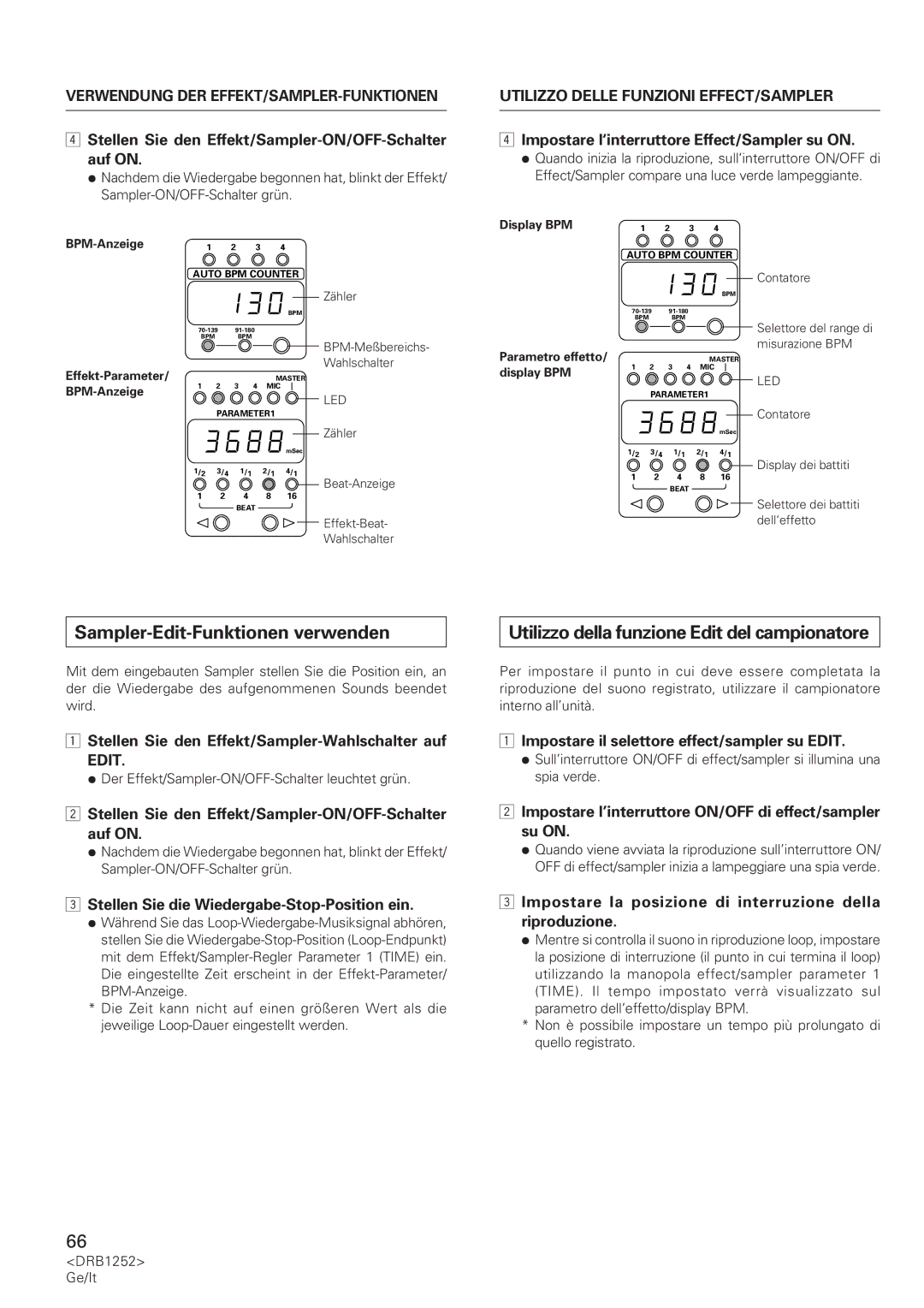 Pioneer DJM-600 operating instructions Sampler-Edit-Funktionen verwenden, Utilizzo della funzione Edit del campionatore 