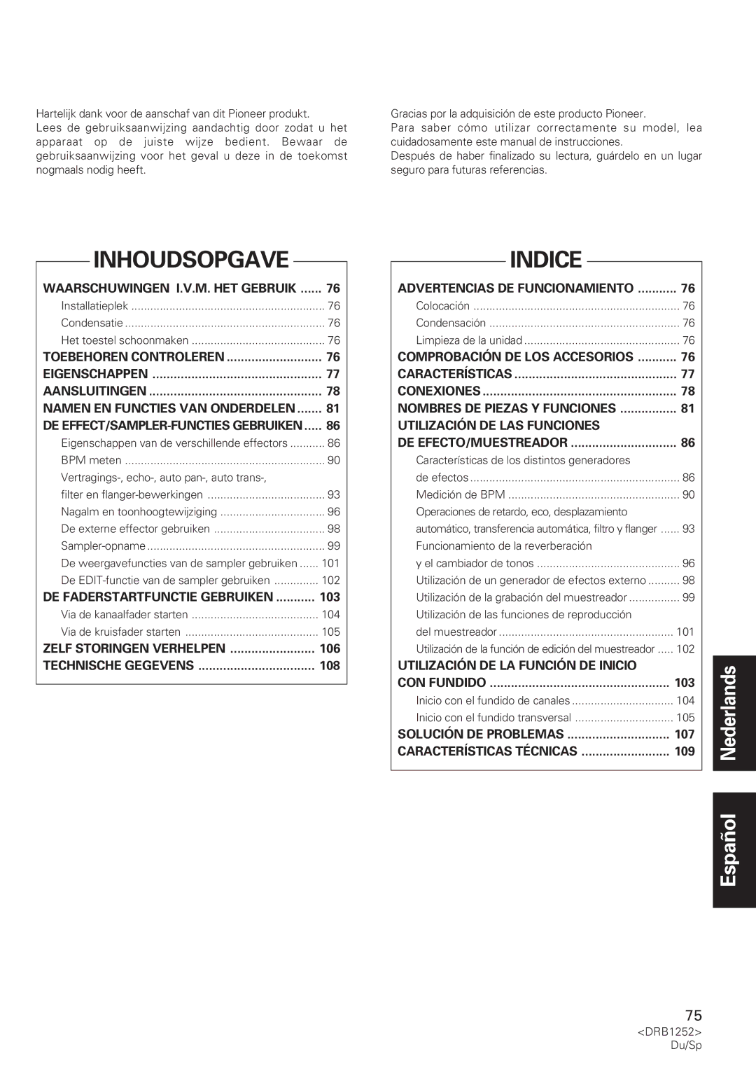 Pioneer DJM-600 operating instructions Inhoudsopgave 