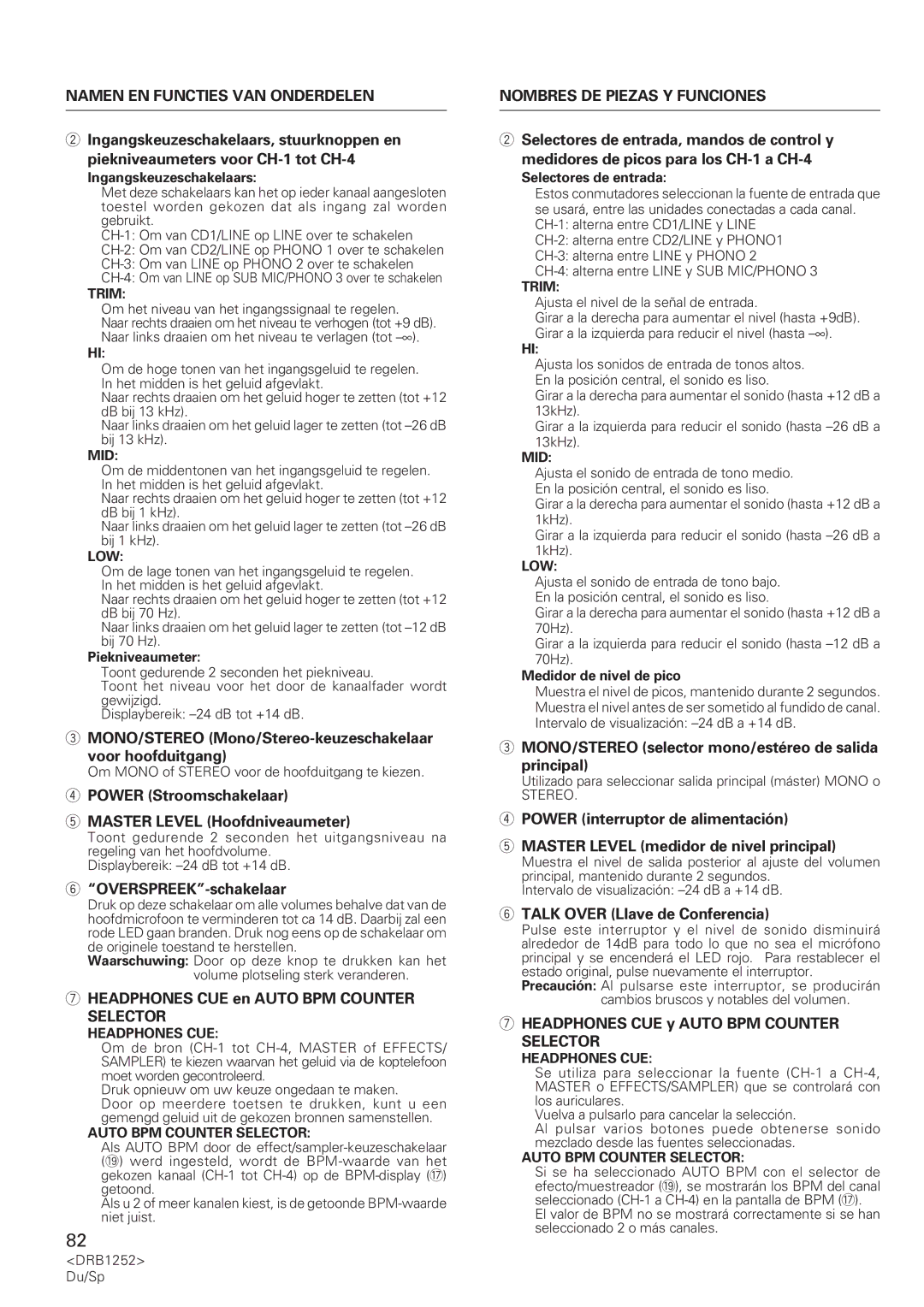 Pioneer DJM-600 operating instructions Nombres DE Piezas Y Funciones 