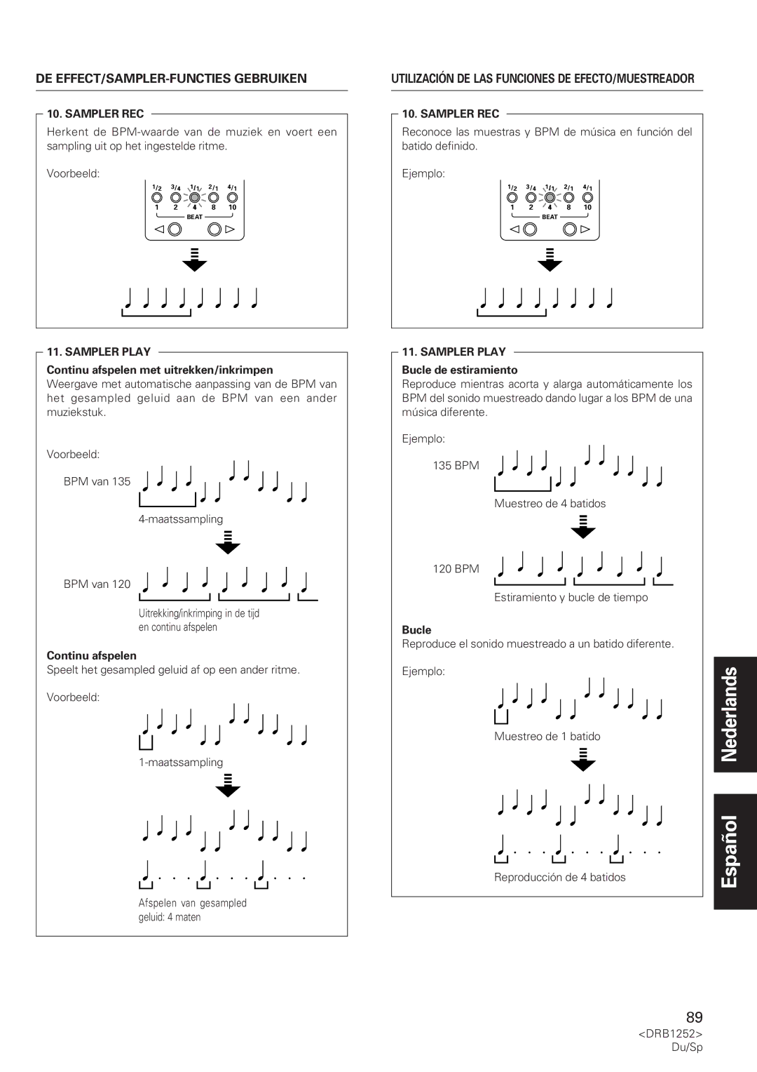 Pioneer DJM-600 operating instructions Continu afspelen met uitrekken/inkrimpen, Bucle de estiramiento 