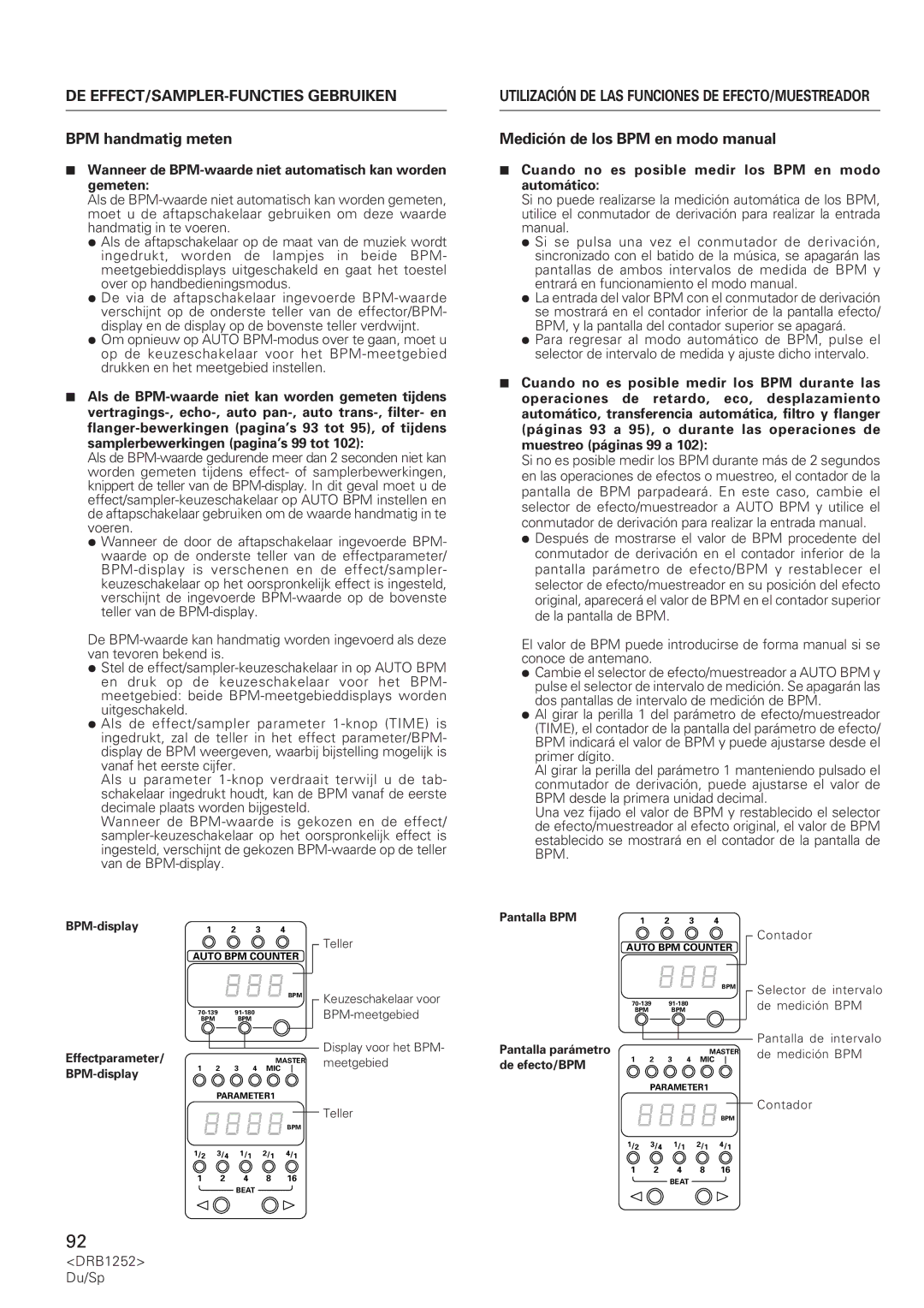 Pioneer DJM-600 operating instructions BPM handmatig meten, Medición de los BPM en modo manual 