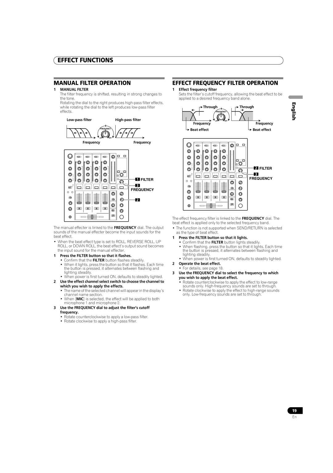 Pioneer DJM-700-S, DJM-700-K operating instructions Manual Filter Operation, Effect Frequency Filter Operation 