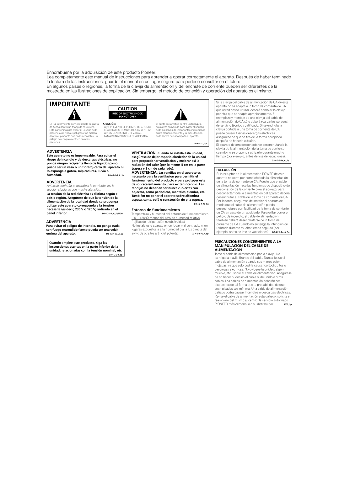 Pioneer DJM-700-K, DJM-700-S operating instructions Advertencia, Entorno de funcionamiento 