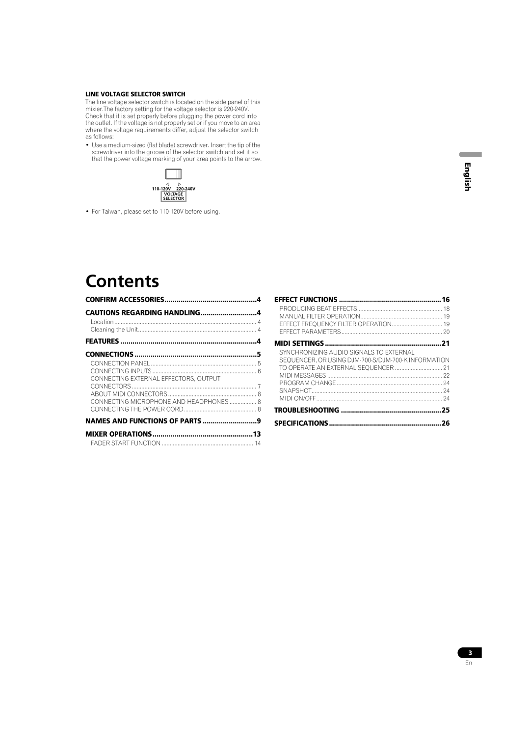 Pioneer DJM-700-S, DJM-700-K operating instructions Contents 