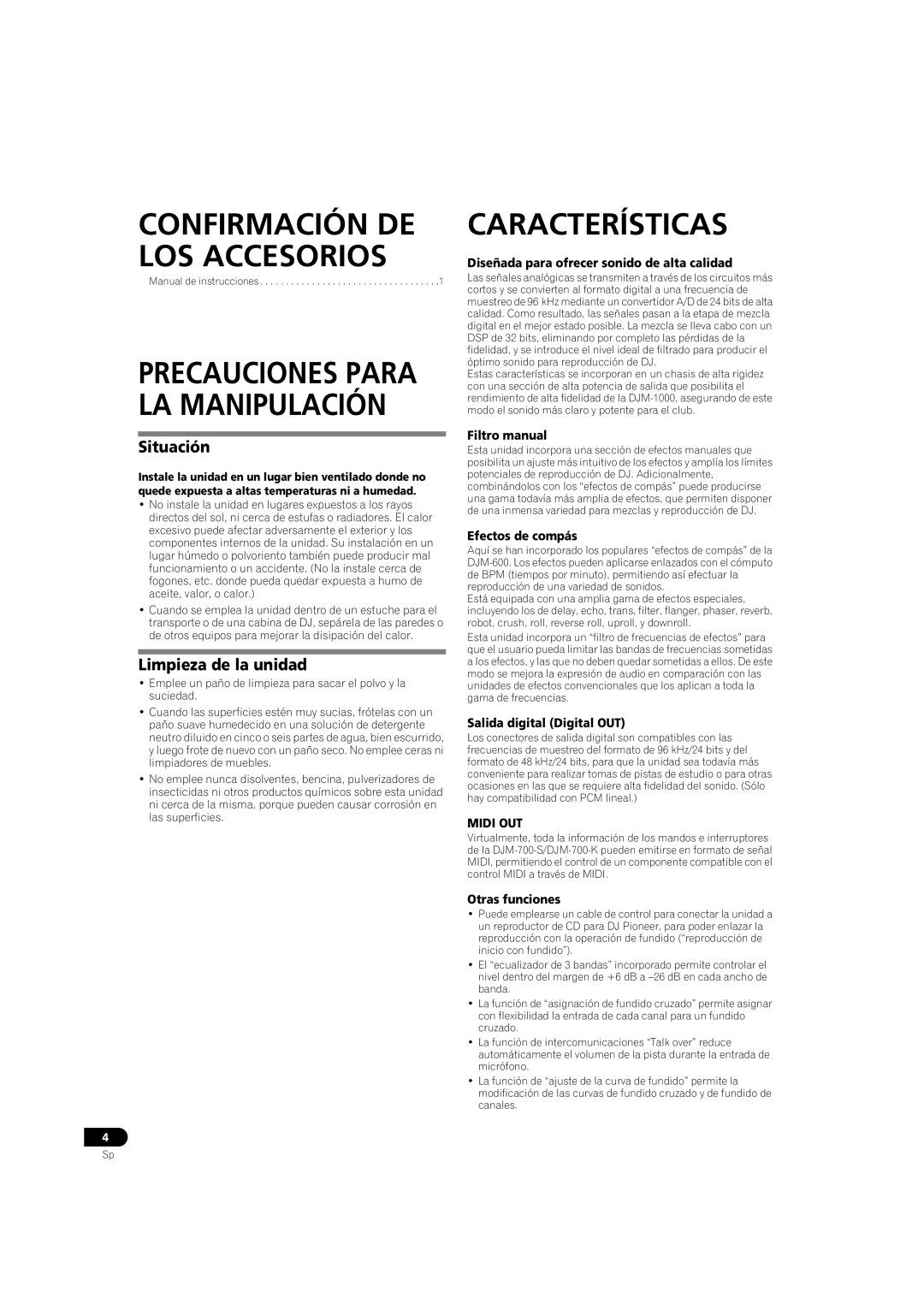 Pioneer DJM-700-K, DJM-700-S operating instructions Características 