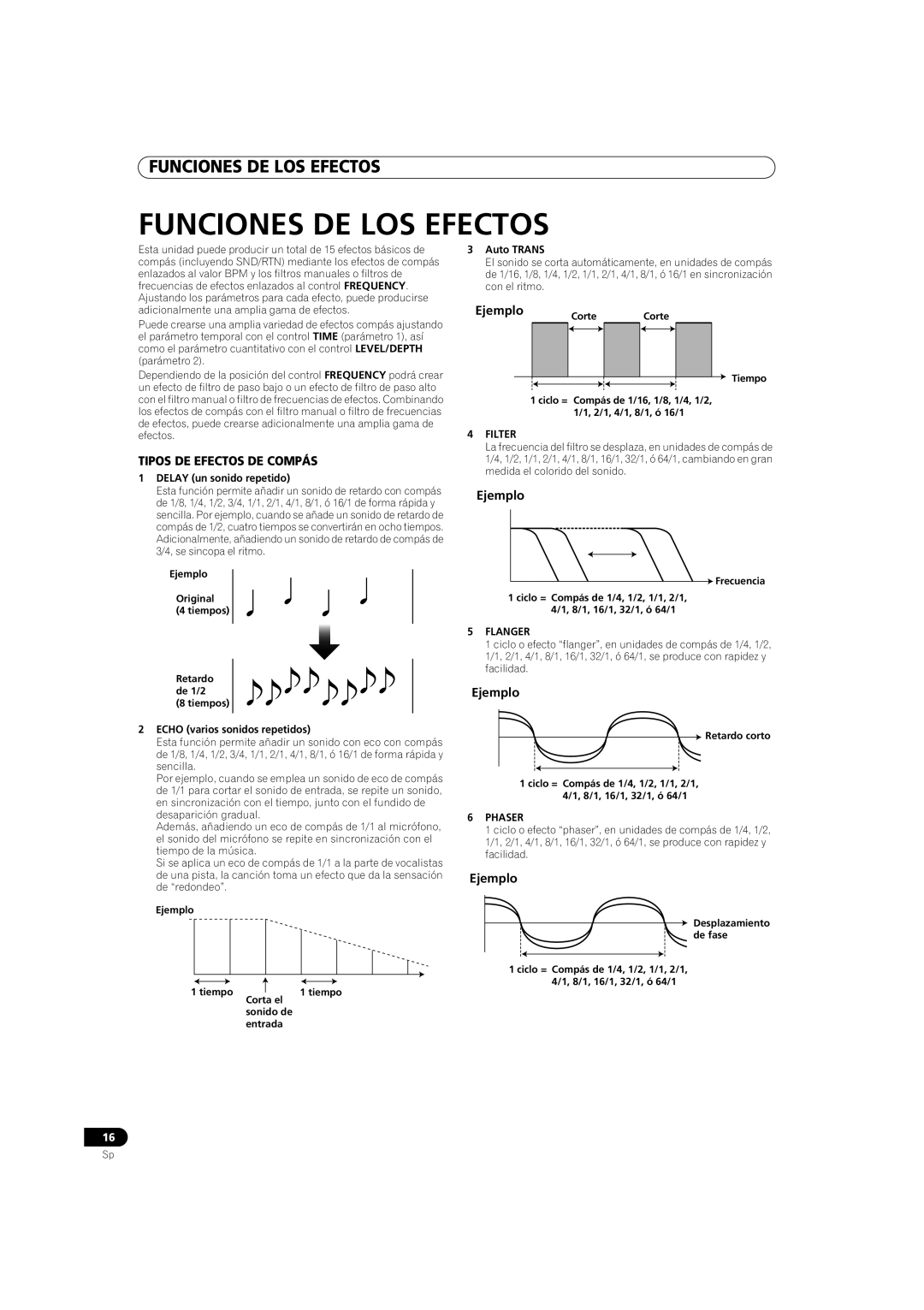 Pioneer DJM-700-K, DJM-700-S operating instructions Funciones DE LOS Efectos, Tipos DE Efectos DE Compás, Ejemplo 