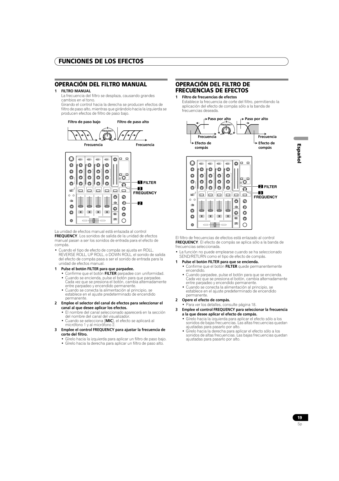 Pioneer DJM-700-S, DJM-700-K Operación DEL Filtro Manual, Operación DEL Filtro DE Frecuencias DE Efectos 