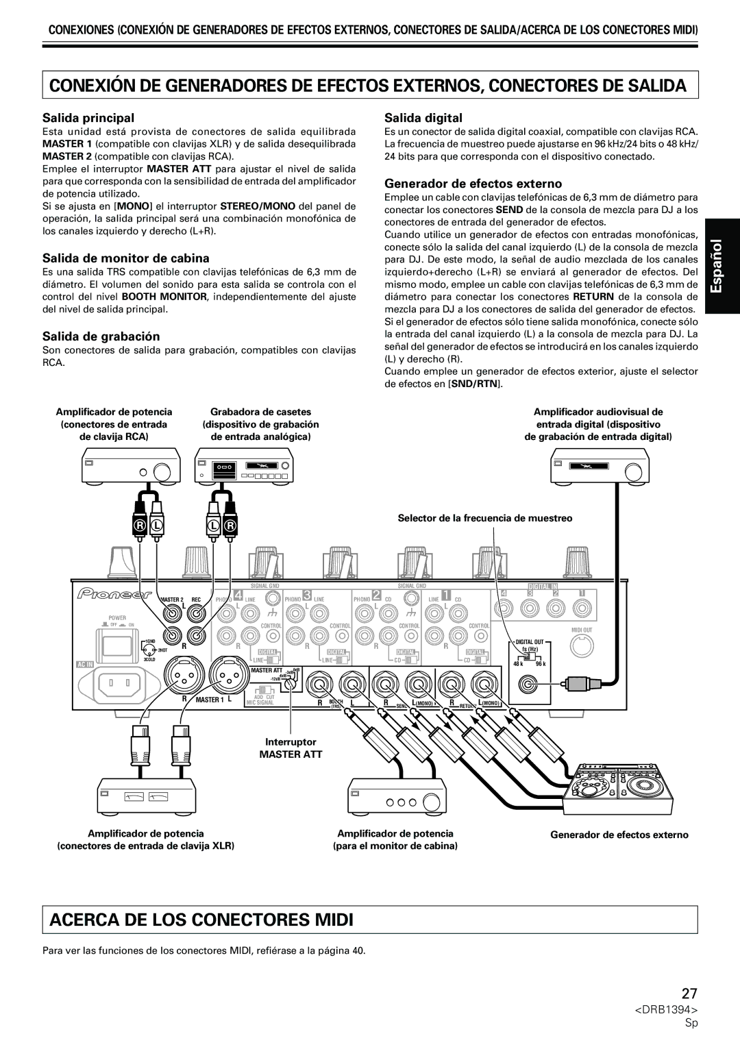 Pioneer DJM-800 operating instructions Acerca DE LOS Conectores Midi 