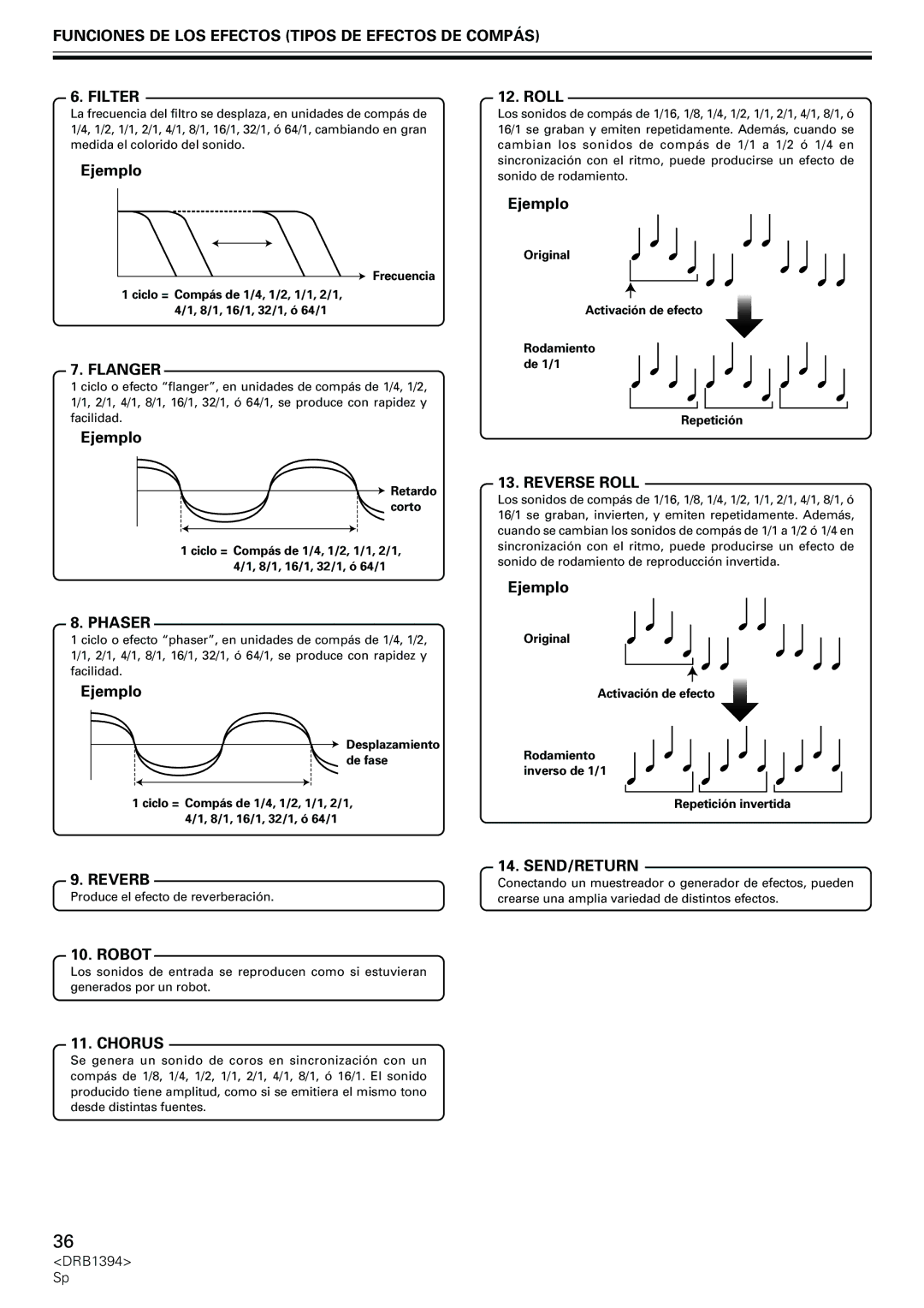 Pioneer DJM-800 operating instructions Funciones DE LOS Efectos Tipos DE Efectos DE Compás Filter 