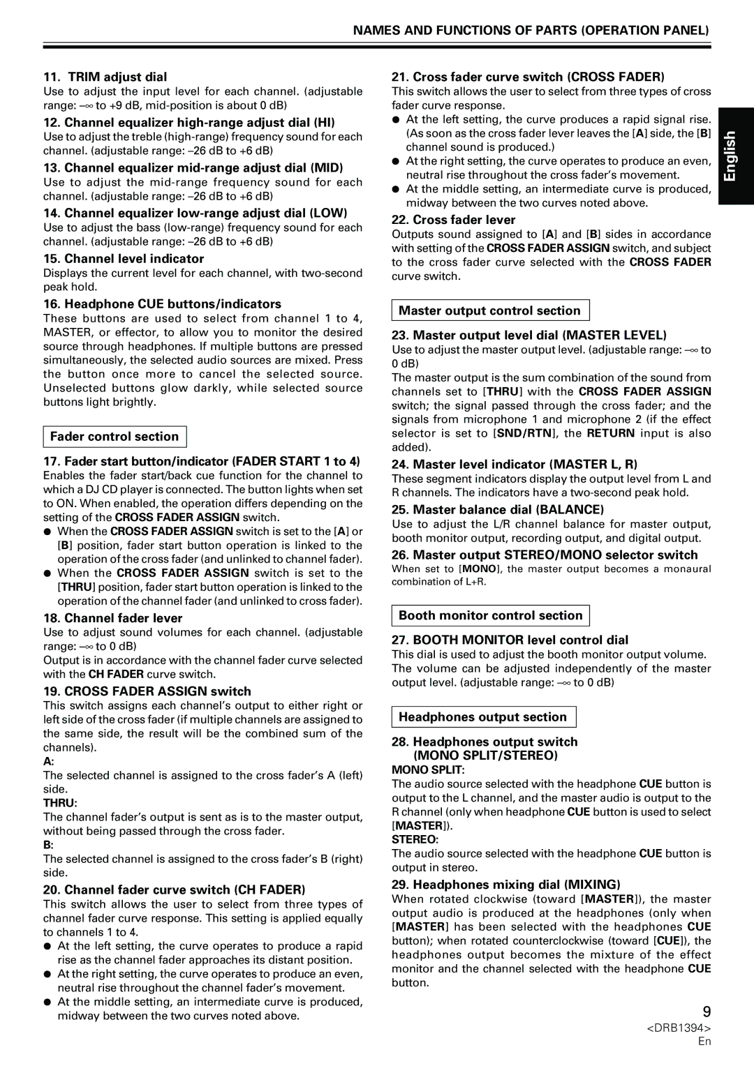 Pioneer DJM-800 operating instructions Mono SPLIT/STEREO 