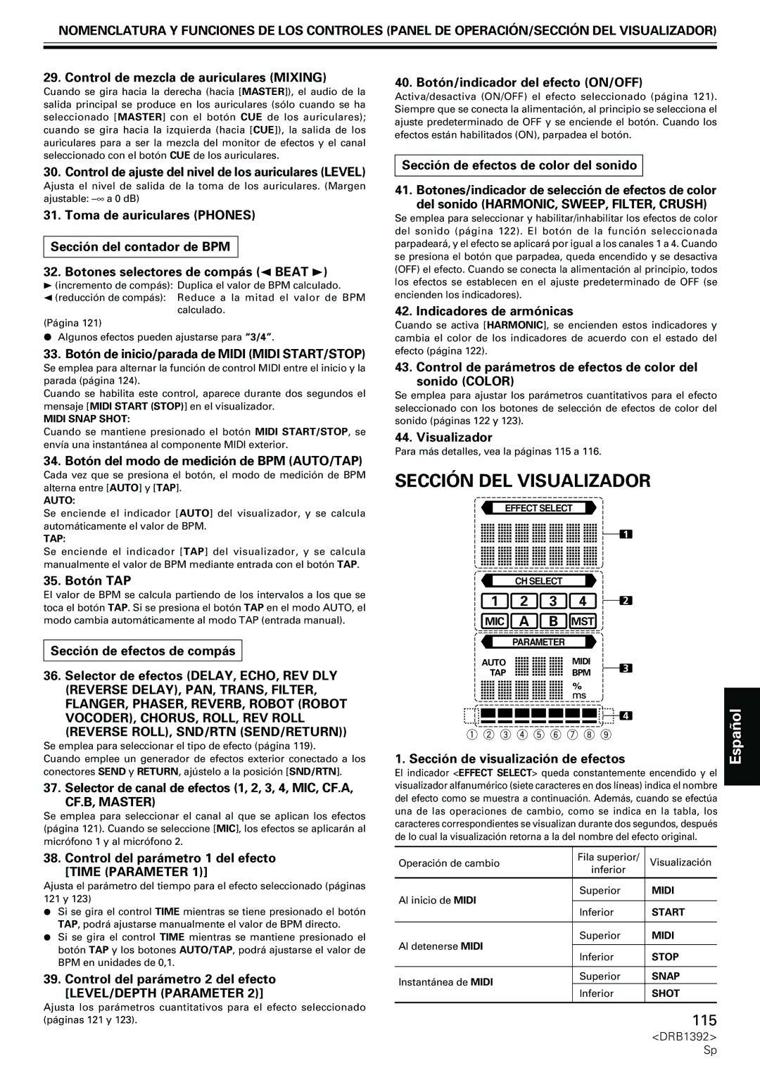 Pioneer DJM-800 operating instructions Sección DEL Visualizador 