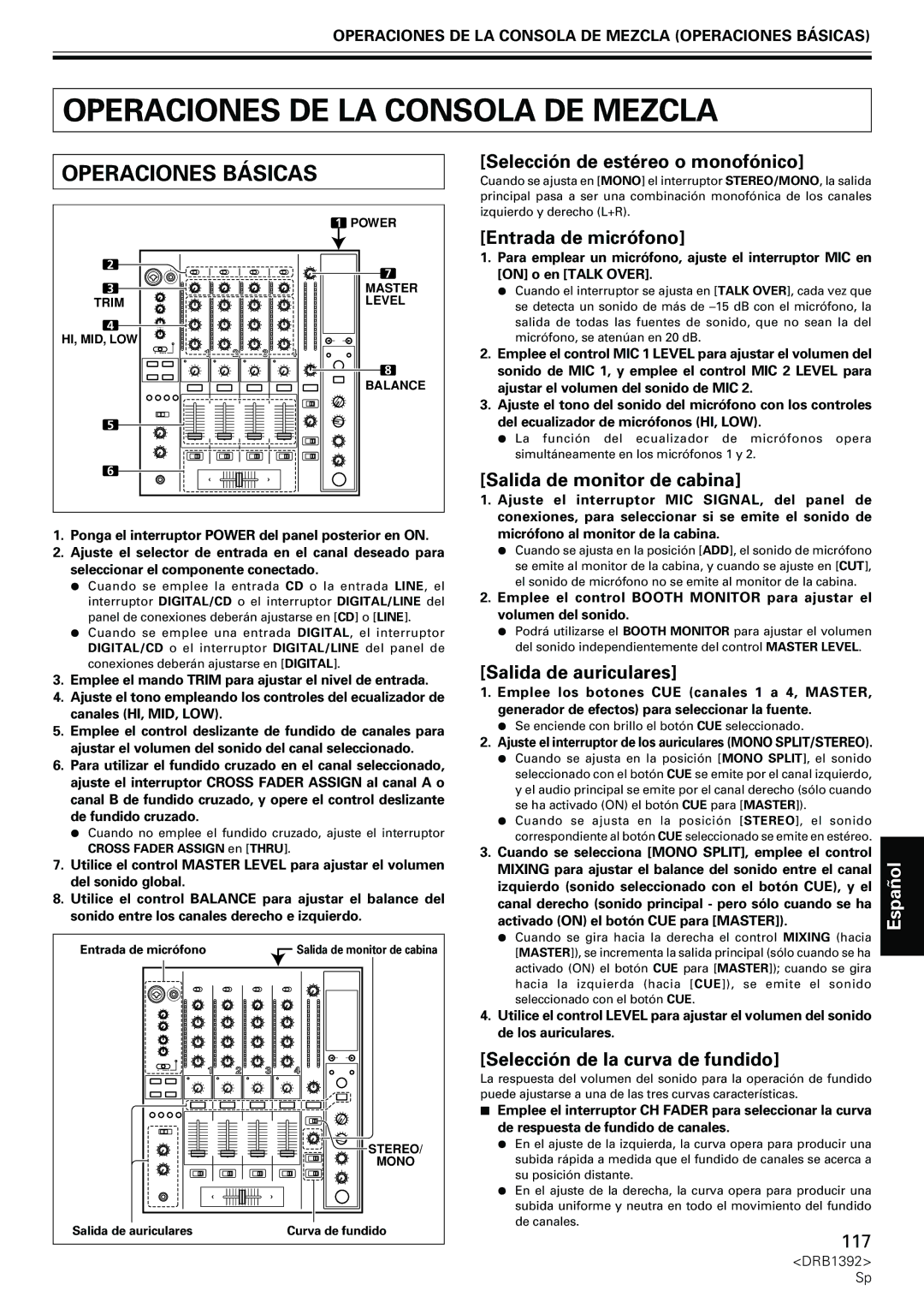 Pioneer DJM-800 operating instructions Operaciones DE LA Consola DE Mezcla, Operaciones Básicas 