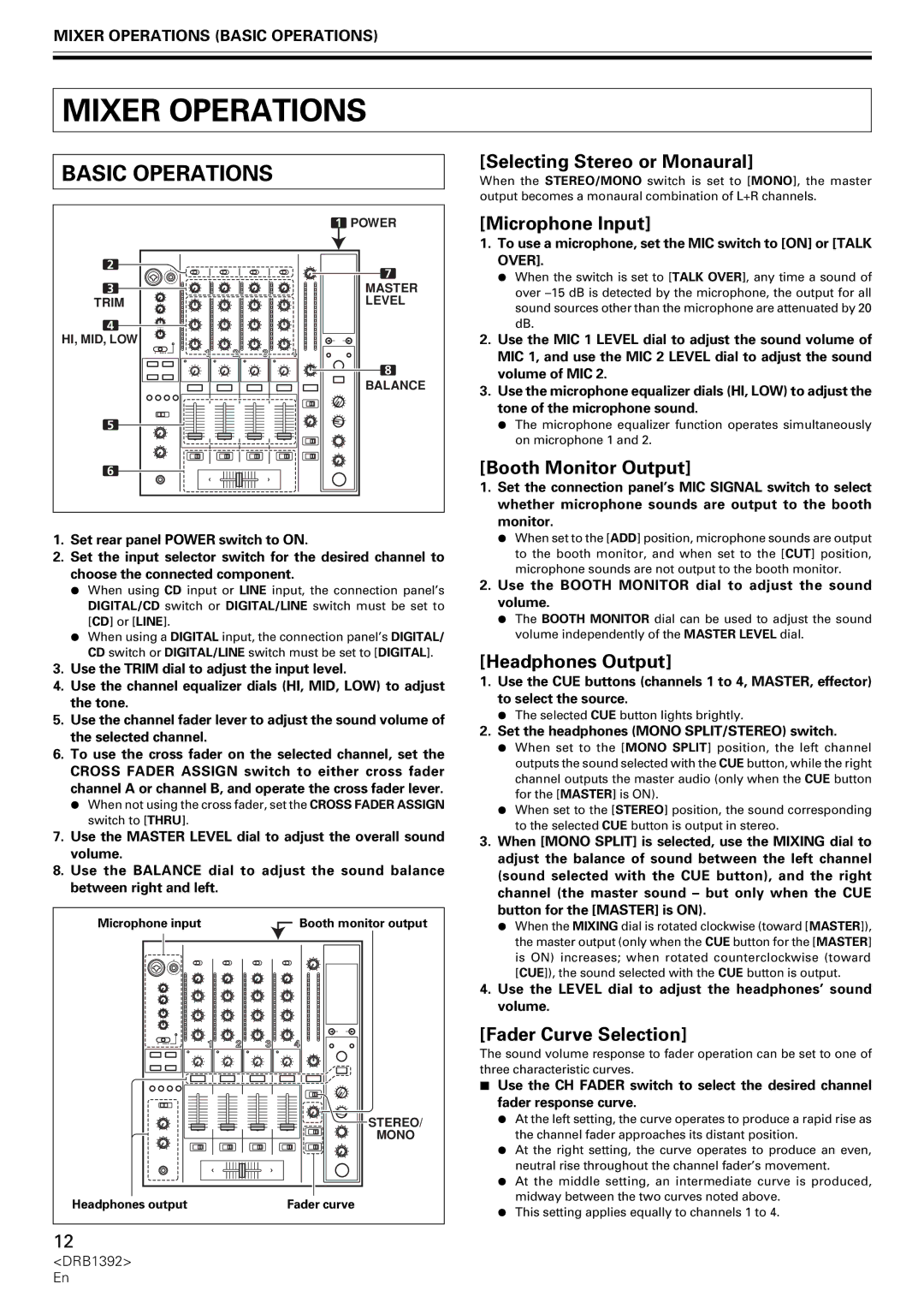 Pioneer DJM-800 operating instructions Mixer Operations, Basic Operations 