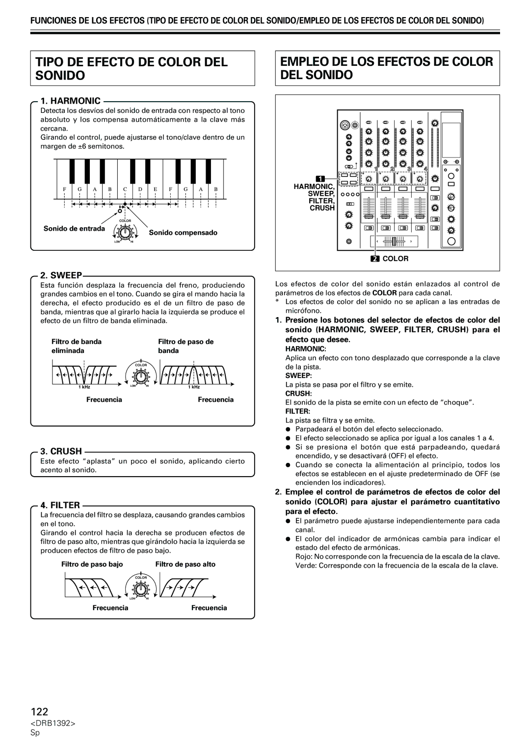 Pioneer DJM-800 operating instructions Tipo DE Efecto DE Color DEL Sonido, Empleo DE LOS Efectos DE Color DEL Sonido 