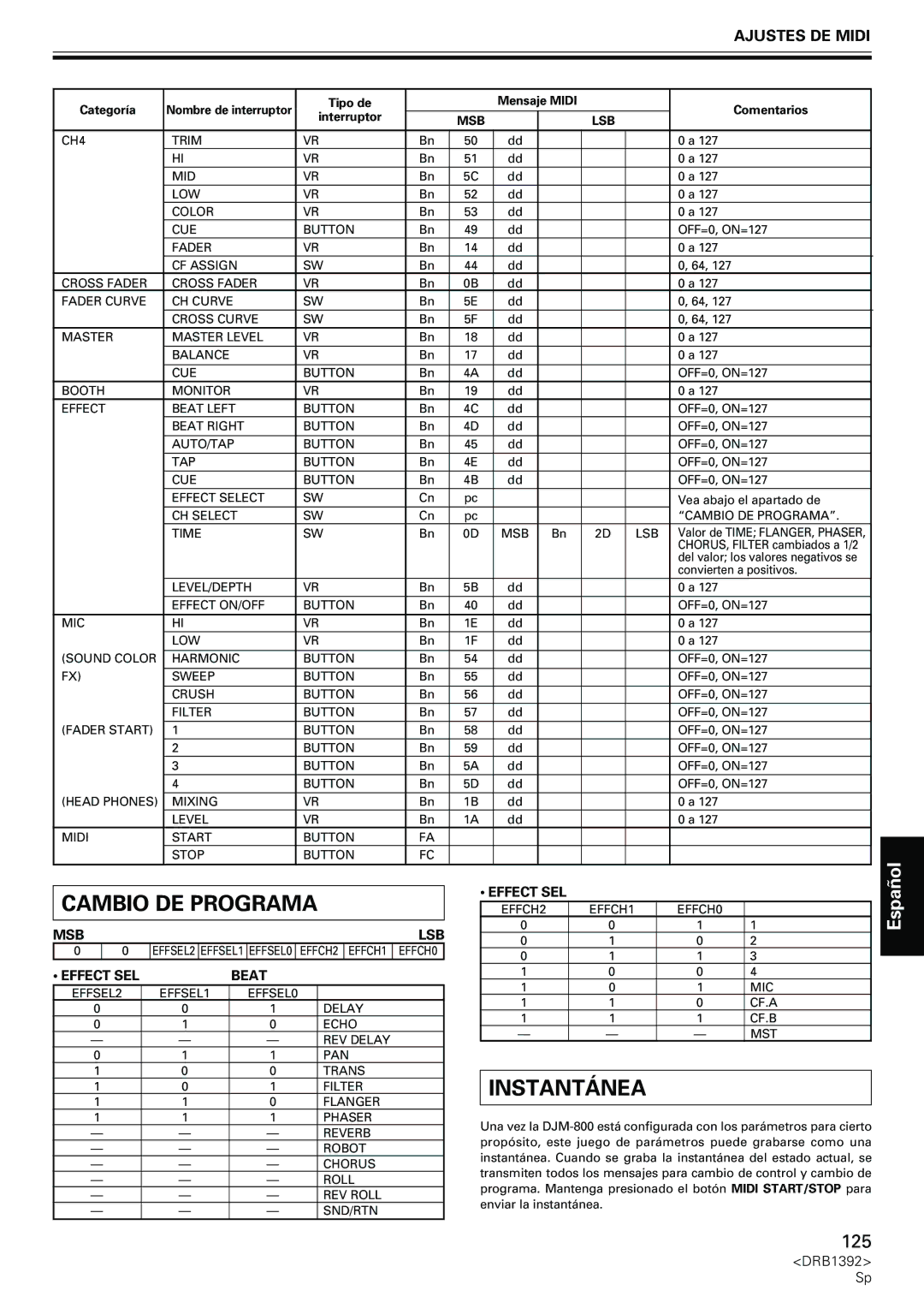 Pioneer DJM-800 operating instructions Cambio DE Programa, Instantánea 