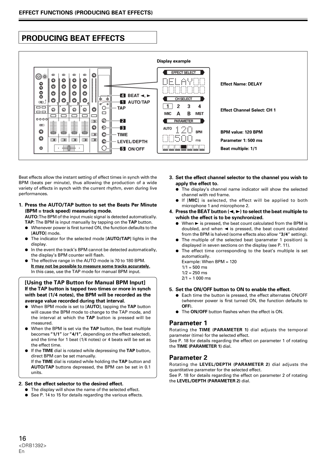 Pioneer DJM-800 Parameter, Effect Functions Producing Beat Effects, Using the TAP Button for Manual BPM Input 