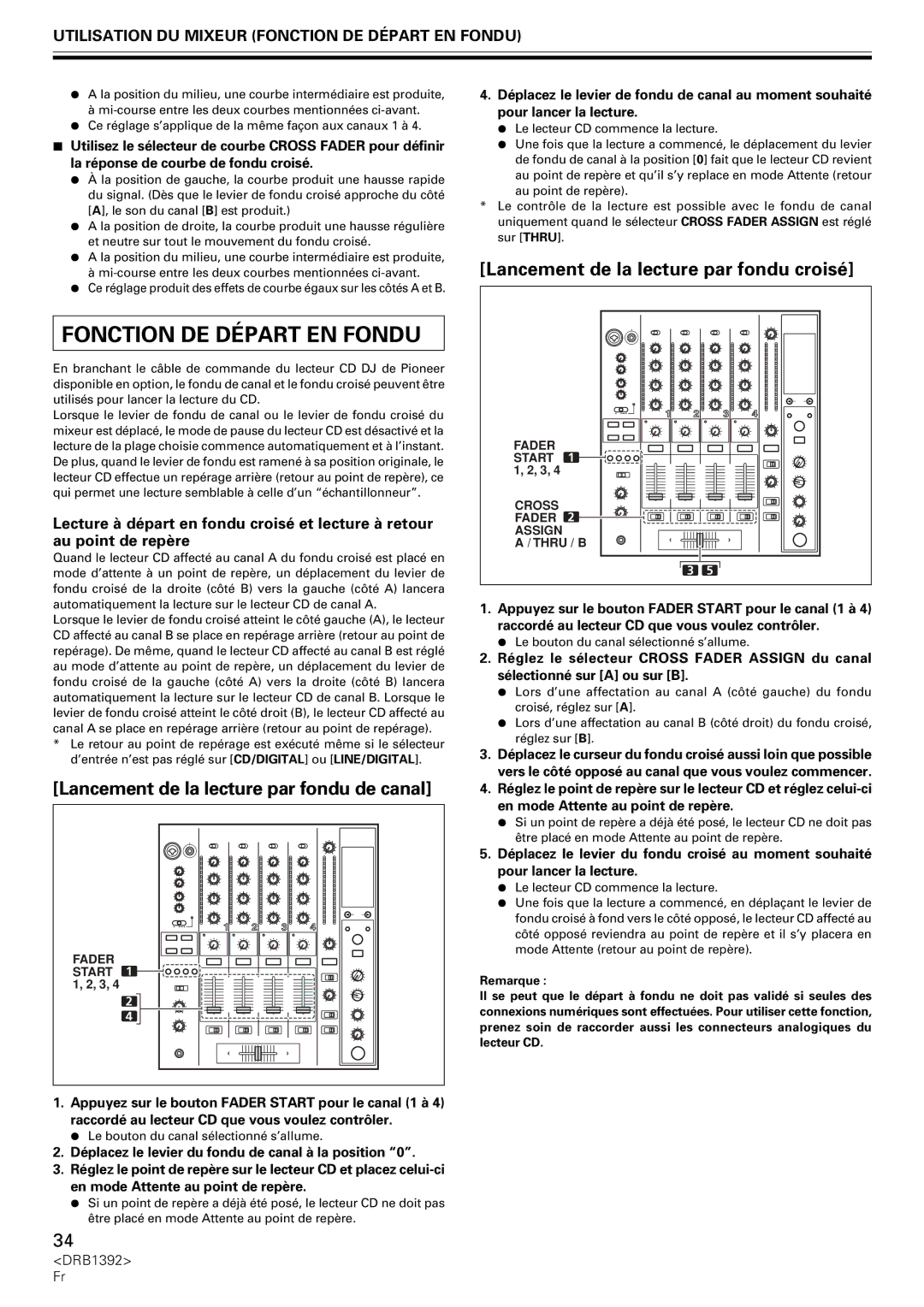 Pioneer DJM-800 operating instructions Fonction DE Départ EN Fondu, Lancement de la lecture par fondu de canal 