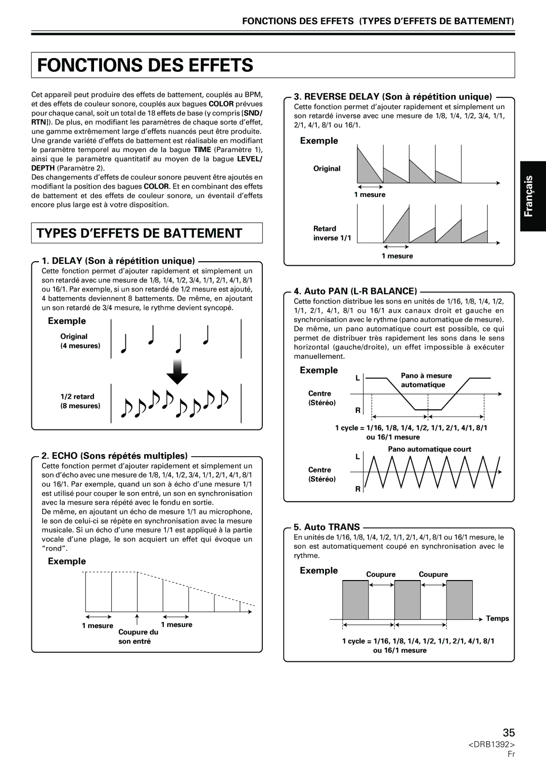 Pioneer DJM-800 operating instructions Fonctions DES Effets Types D’EFFETS DE Battement 