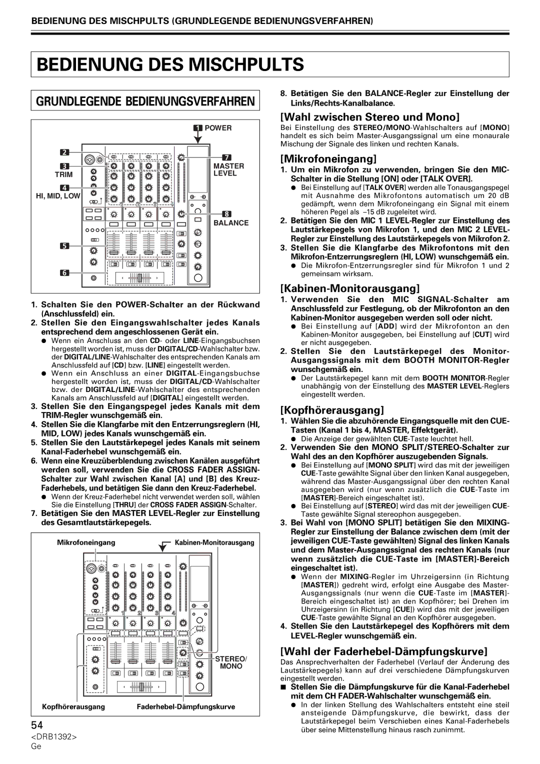 Pioneer DJM-800 operating instructions Bedienung DES Mischpults 