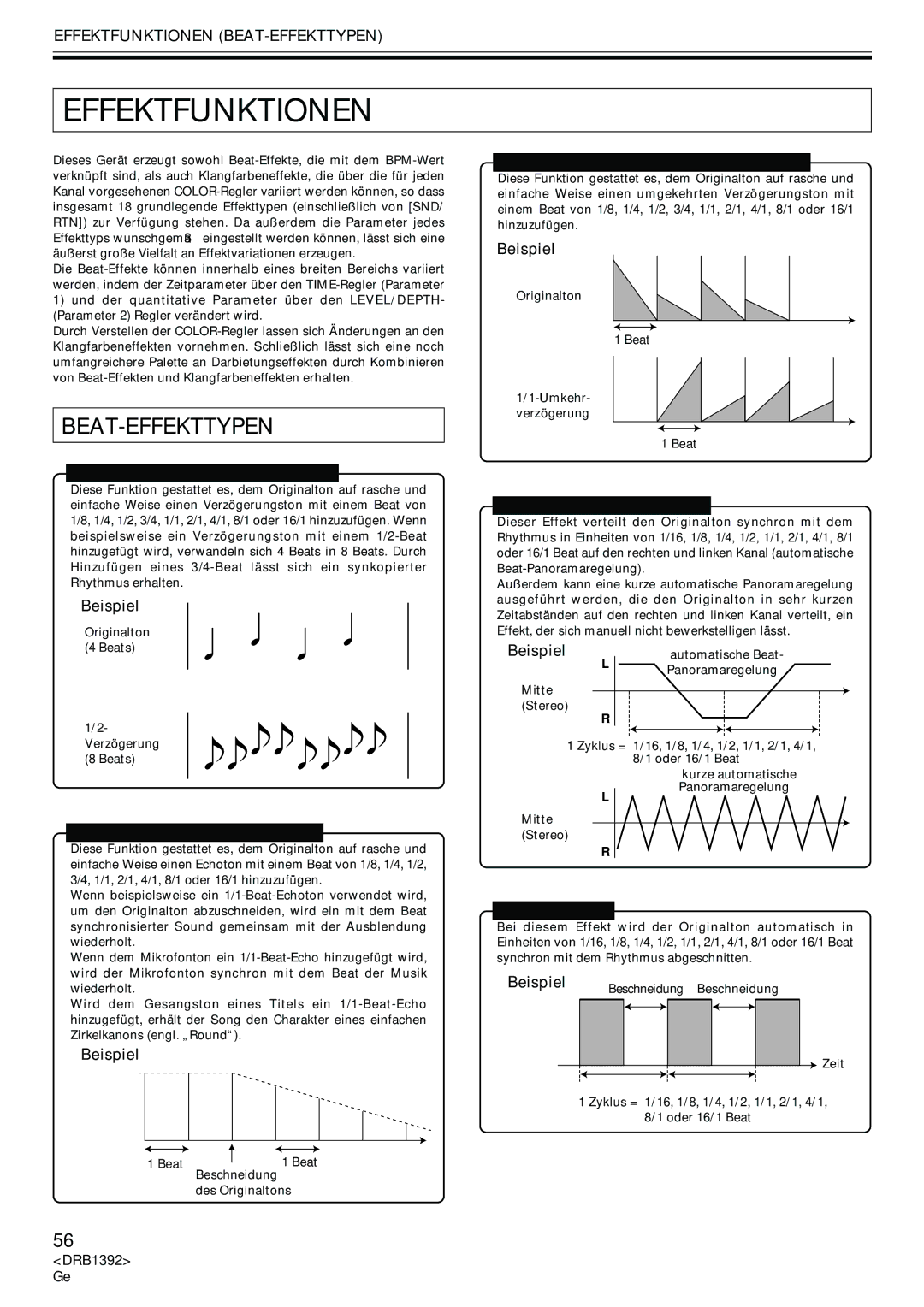 Pioneer DJM-800 operating instructions Beat-Effekttypen, Effektfunktionen BEAT-EFFEKTTYPEN 