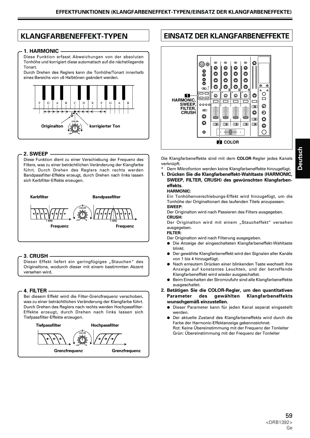 Pioneer DJM-800 operating instructions Klangfarbeneffekt-Typen, Einsatz DER Klangfarbeneffekte 