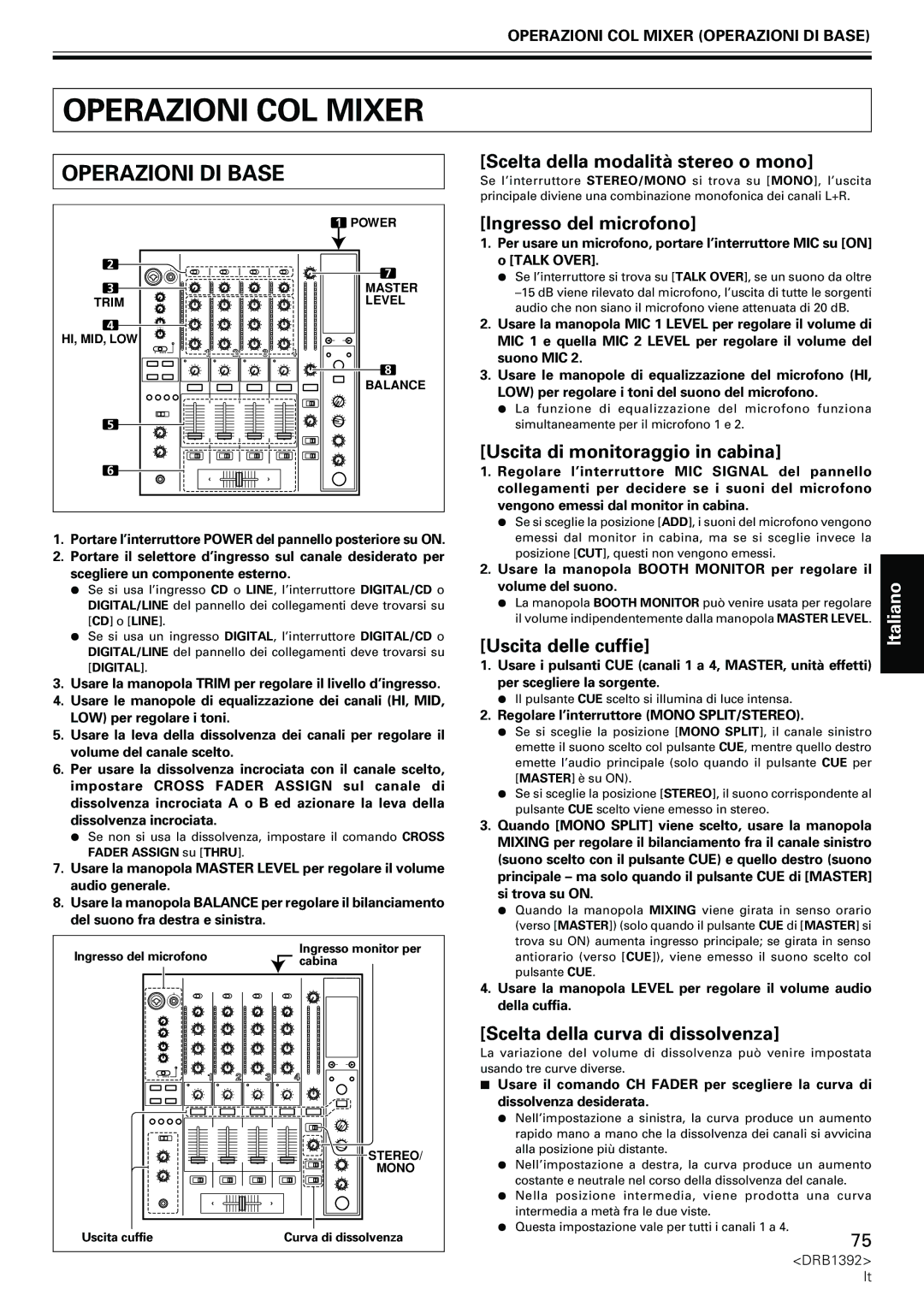 Pioneer DJM-800 operating instructions Operazioni COL Mixer, Operazioni DI Base 