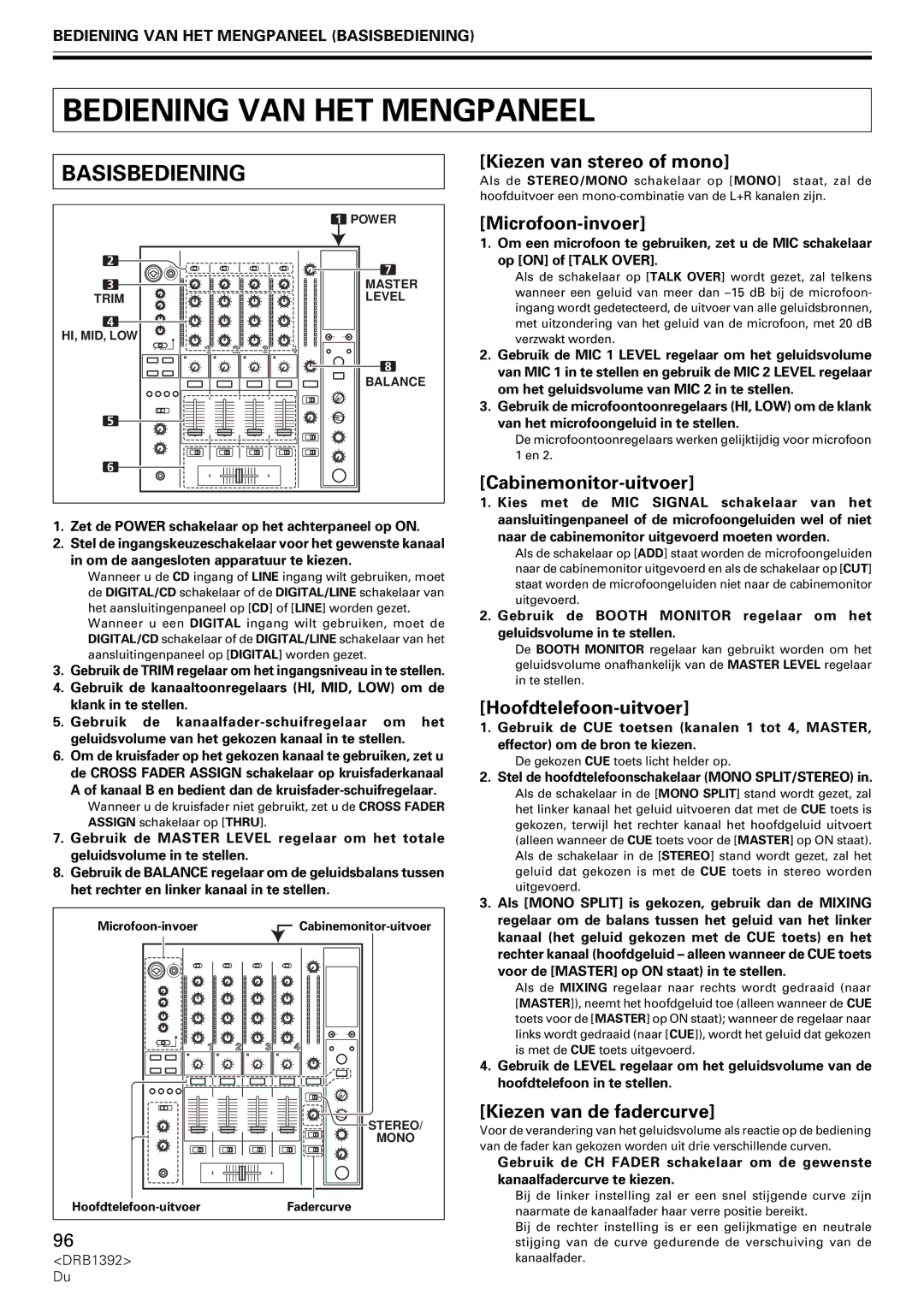 Pioneer DJM-800 operating instructions Bediening VAN HET Mengpaneel 