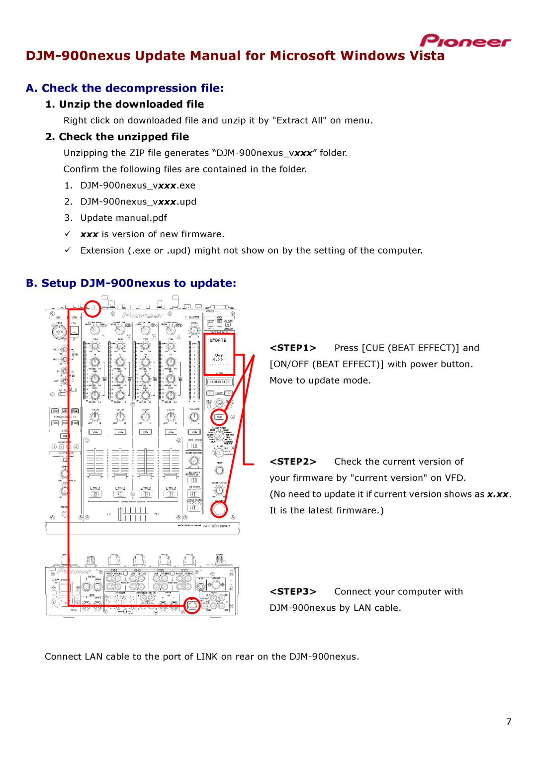 Pioneer PROFESSINAL DJ MIXER manual DJM-900nexus Update Manual for Microsoft Windows Vista 